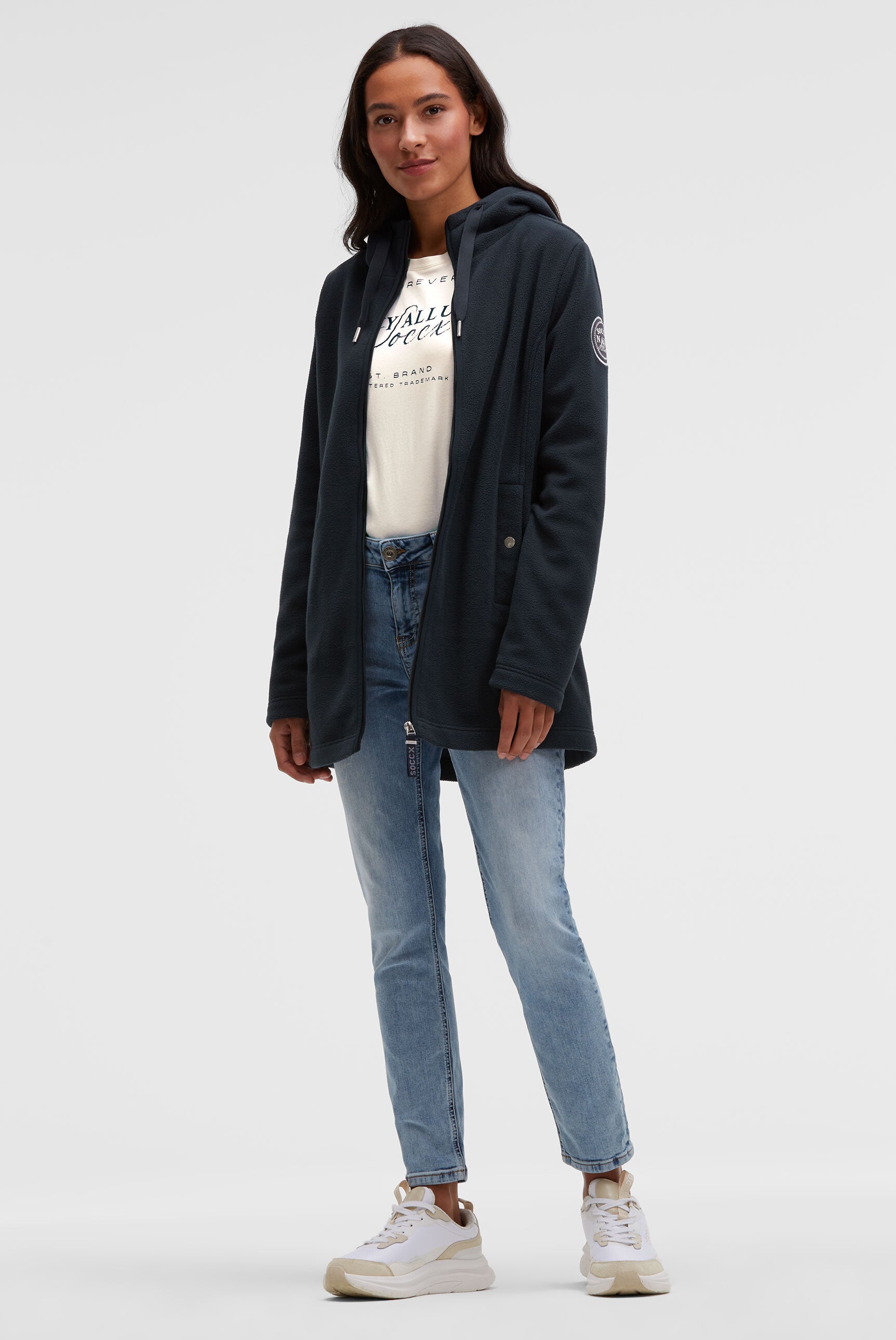 Długa bluza polarowa z kapturem i naszywką z logo - 3