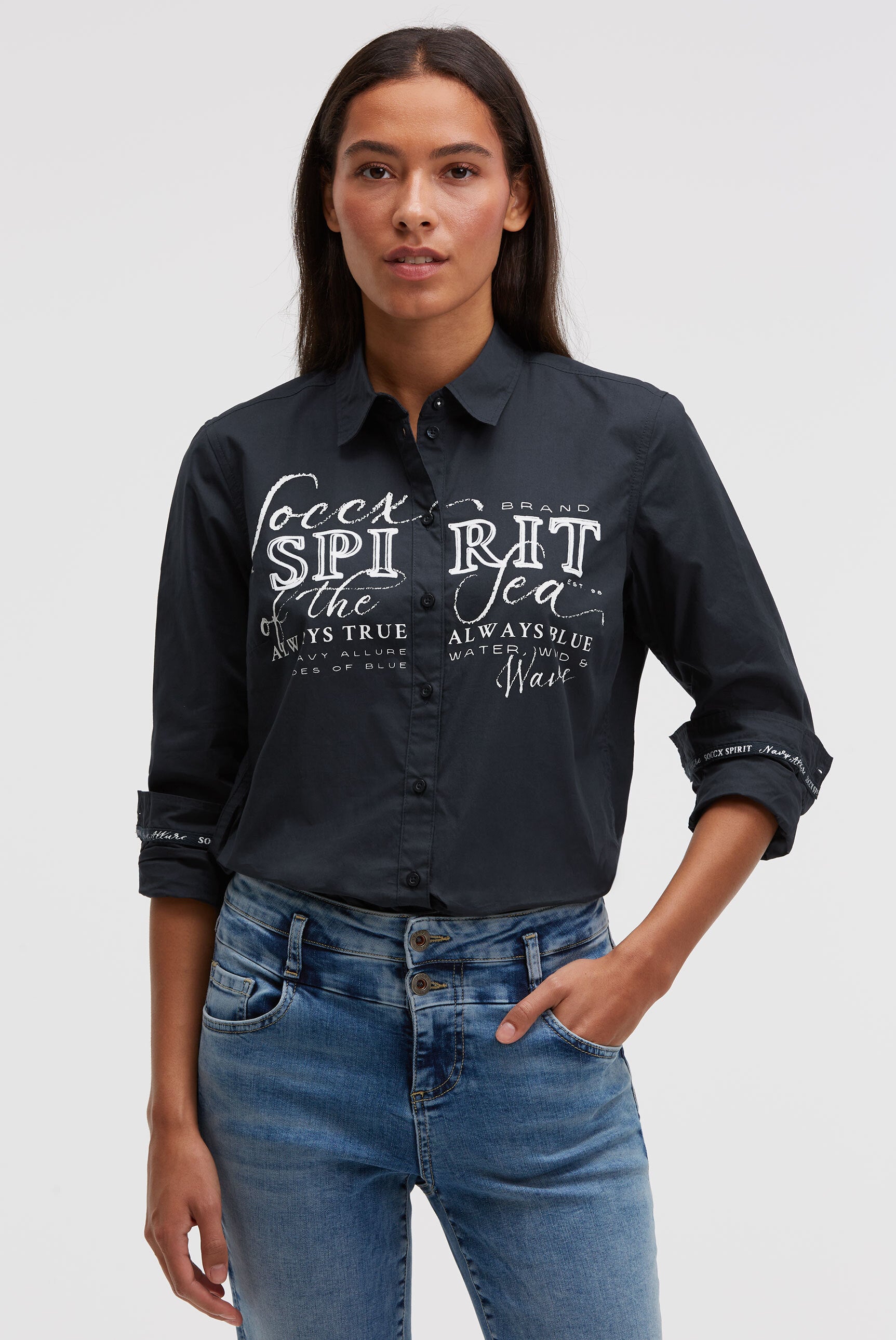 Bluzka z długim rękawem z nadrukiem flock z logo - 2