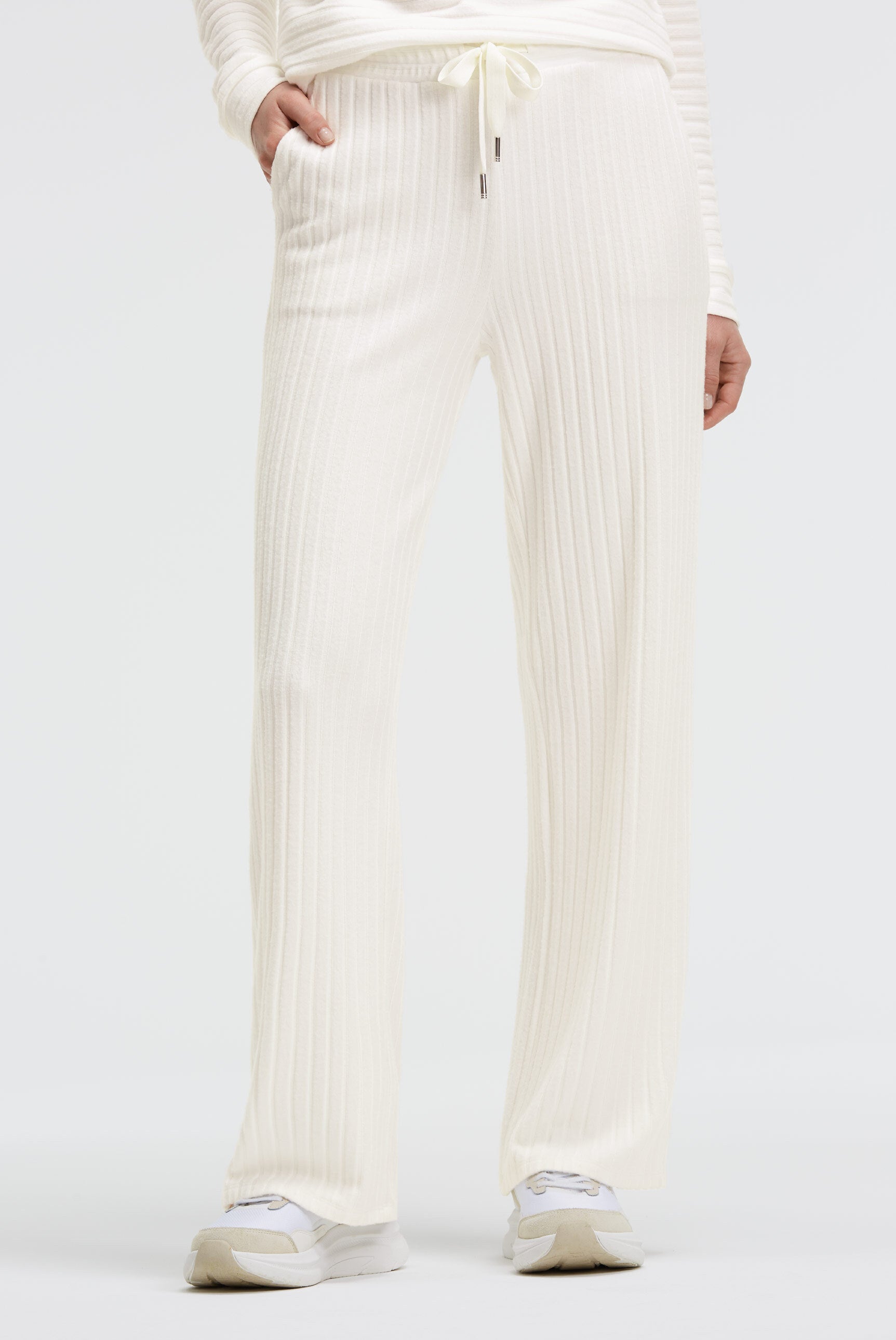 Spodnie z dzianiny frotte Wide Leg z prążkowaną strukturą - 2