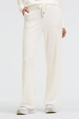 Spodnie z dzianiny frotte Wide Leg z prążkowaną strukturą