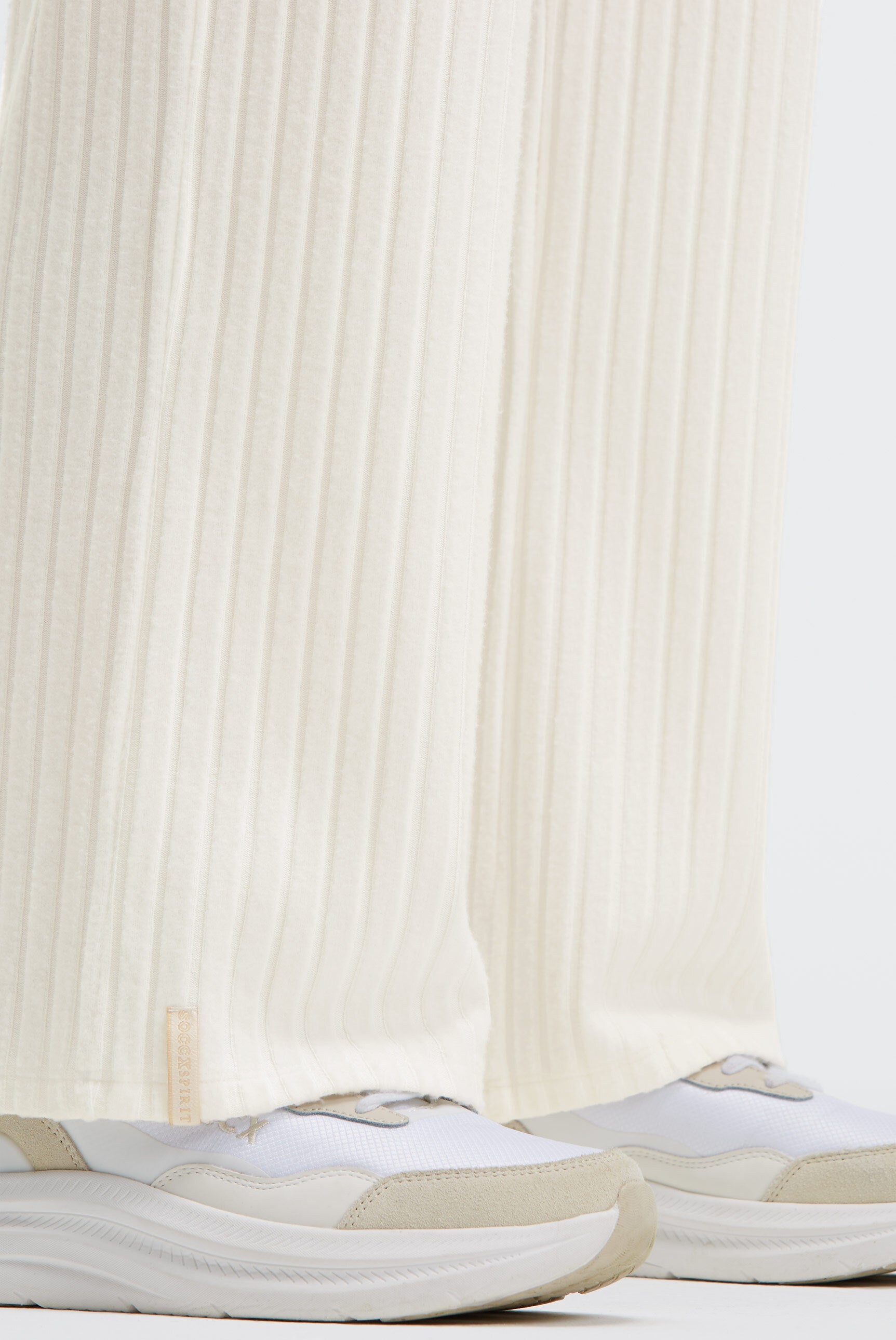 Spodnie z dzianiny frotte Wide Leg z prążkowaną strukturą - 7