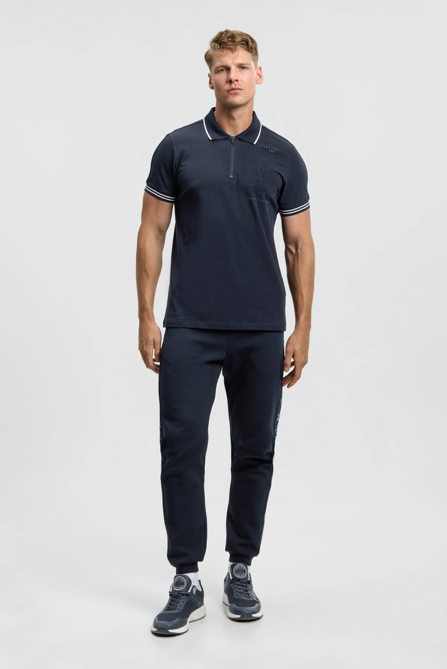 Polo mit Zipper, Logo-Tapes und Prints blue navy