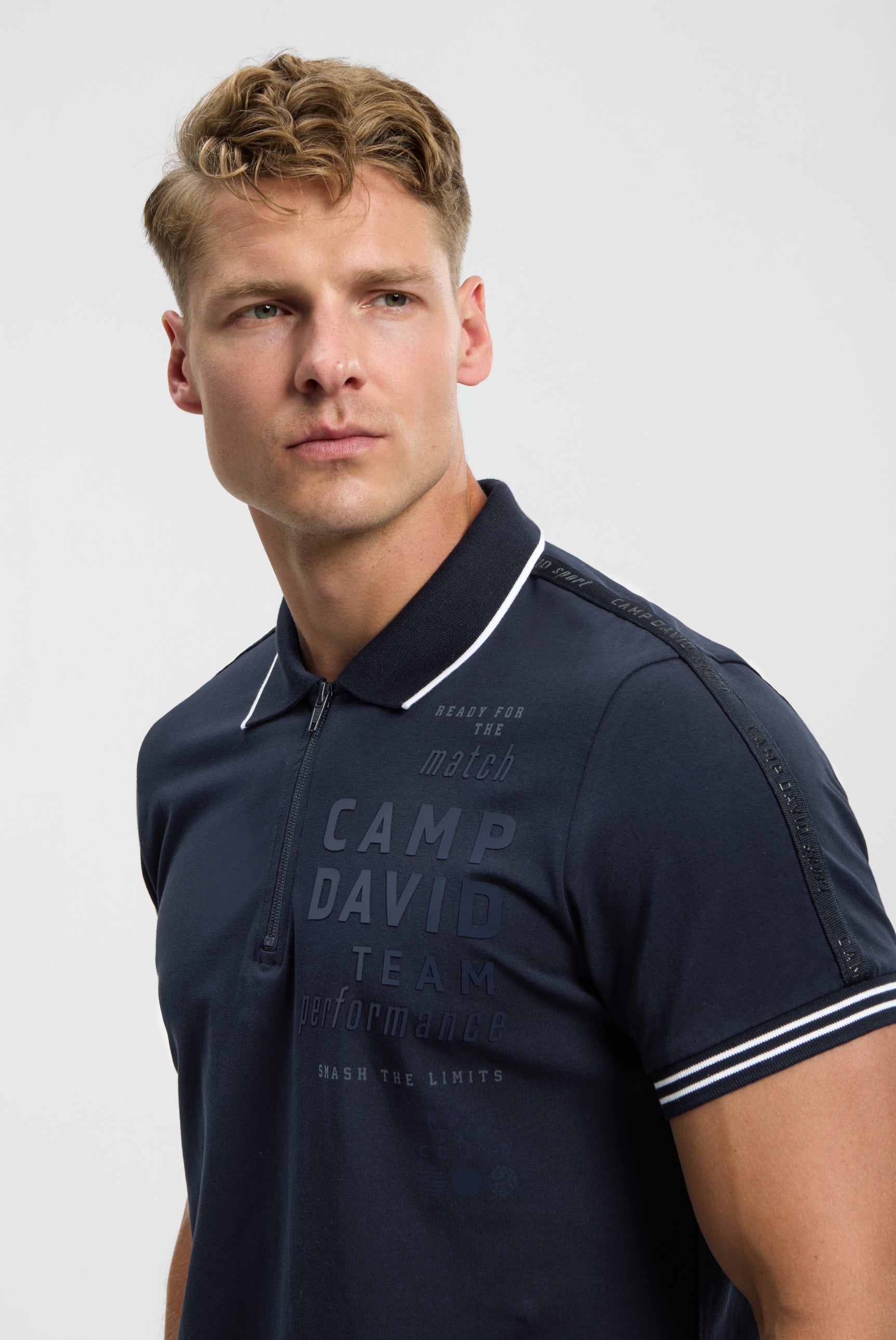 Polo mit Zipper, Logo-Tapes und Prints blue navy - 4