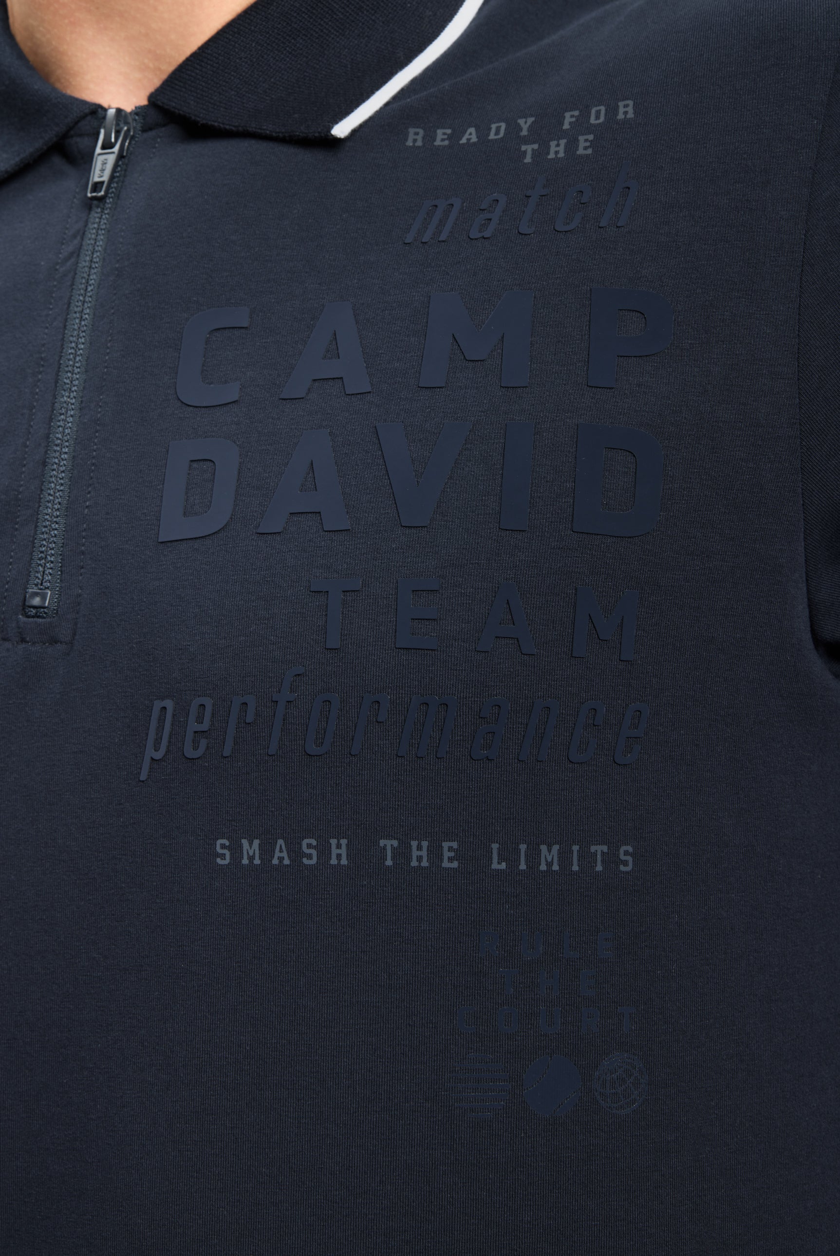 Polo mit Zipper, Logo-Tapes und Prints blue navy