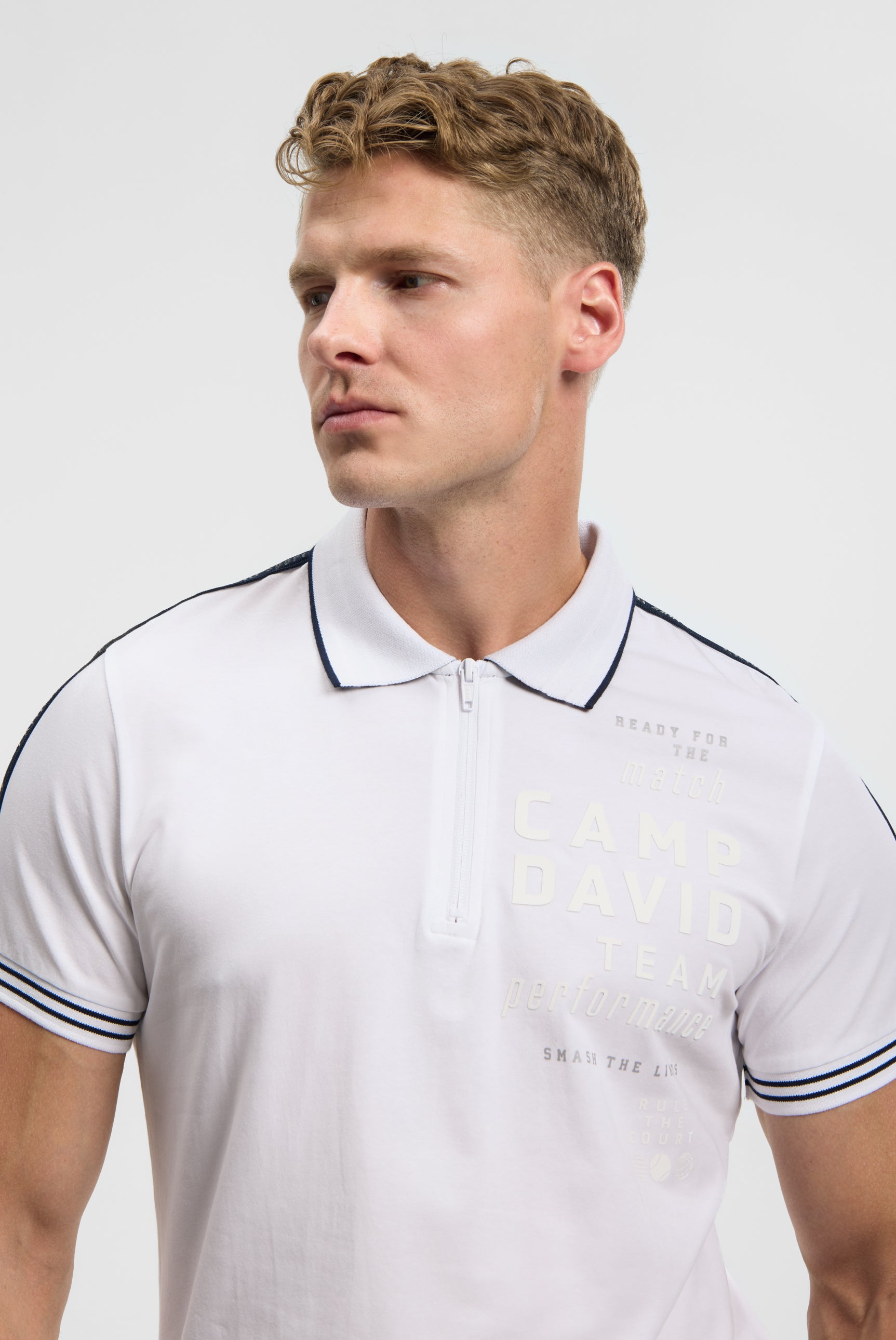 Polo mit Zipper, Logo-Tapes und Prints white - 4