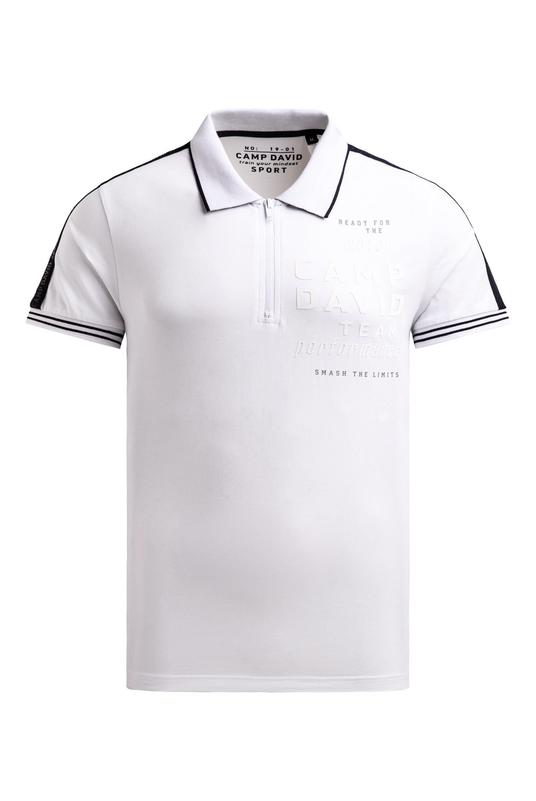 Polo mit Zipper, Logo-Tapes und Prints white - 1