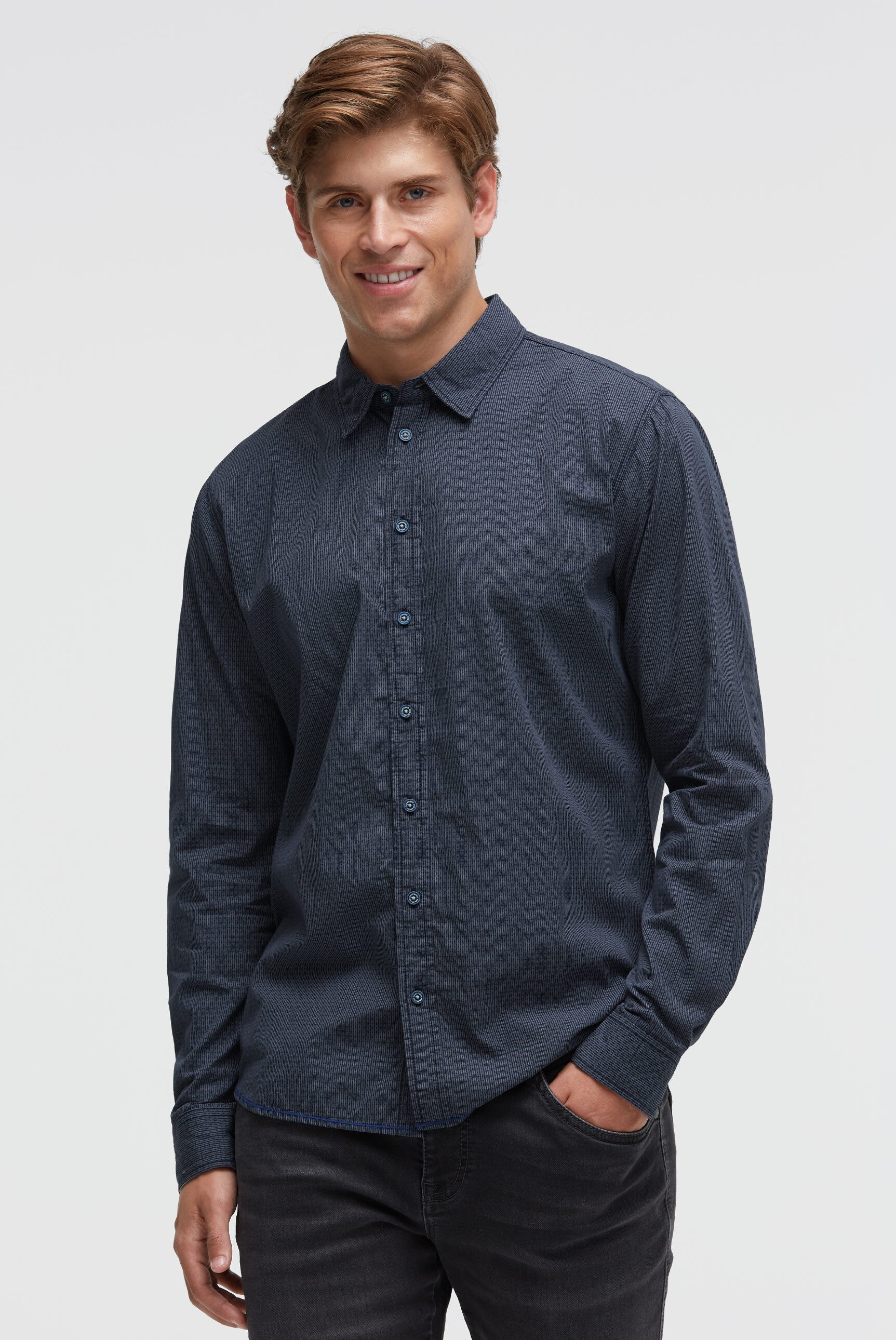 Koszula z długim rękawem, nadrukiem na całej powierzchni i paskami - 2