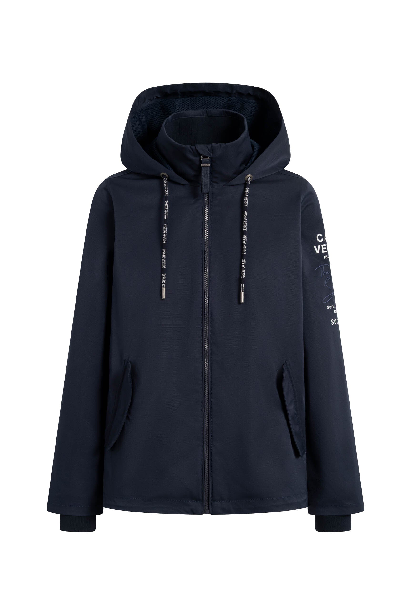 Krótka kurtka z kapturem i grafikami