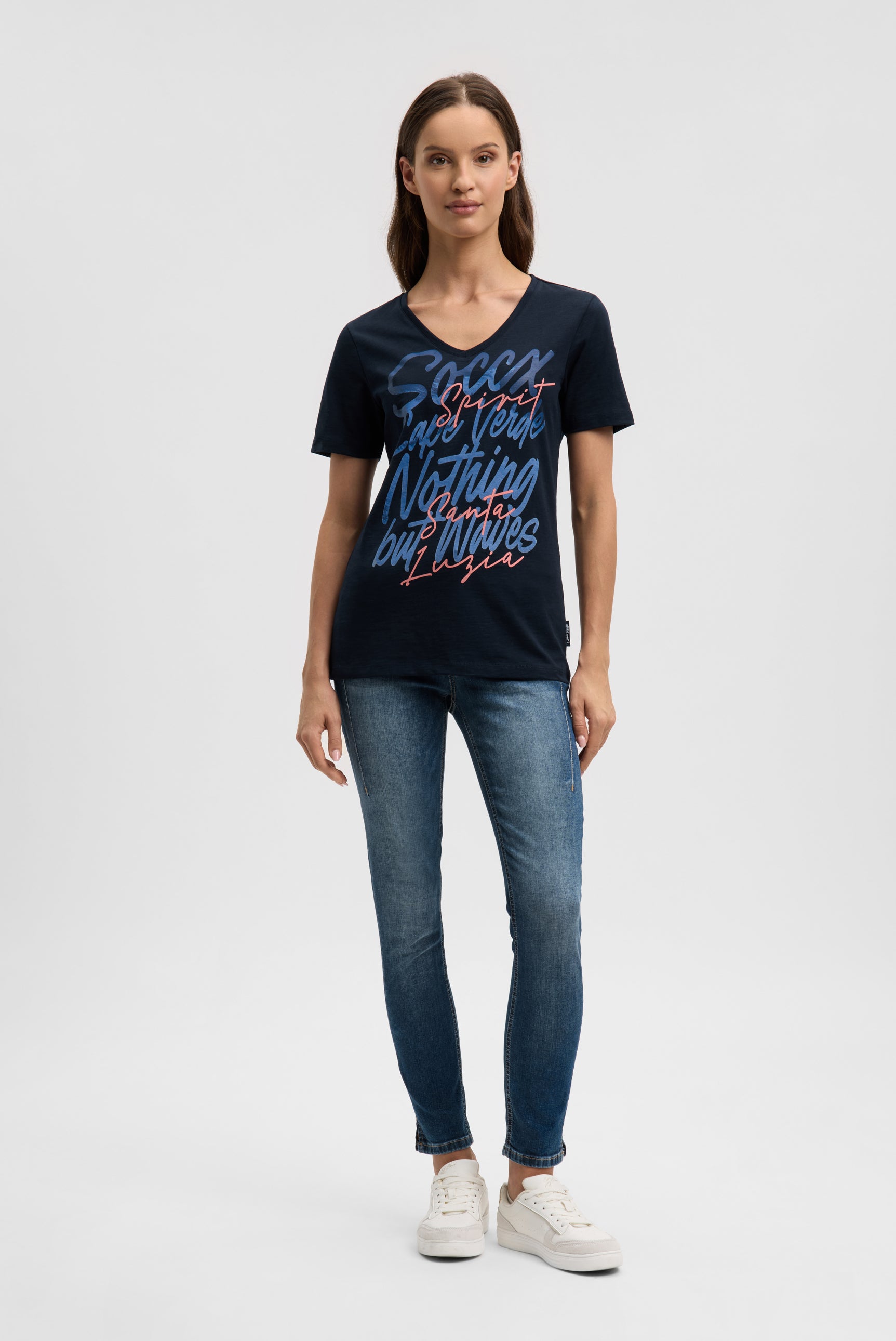 T-shirt z dekoltem w serek i nadrukiem