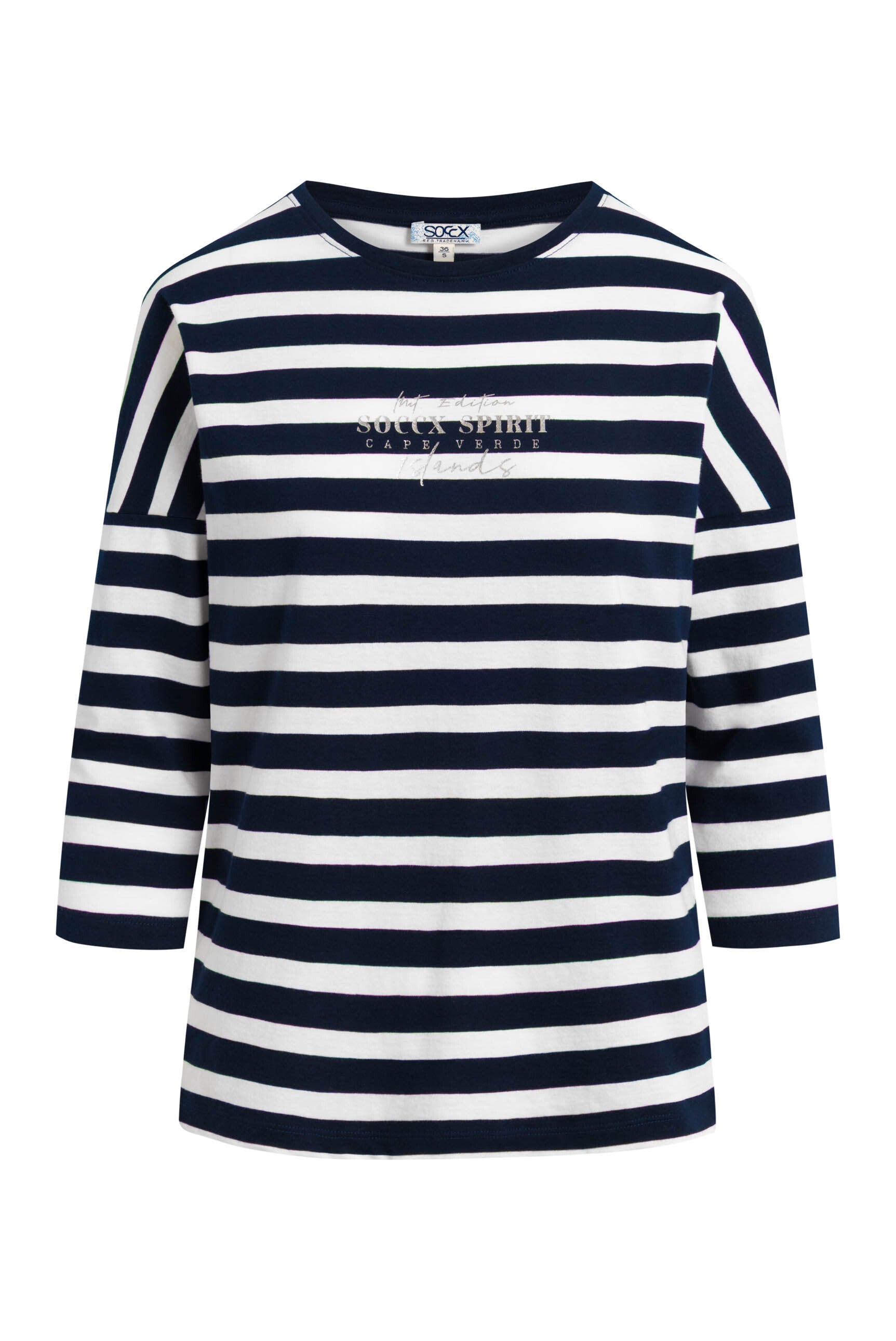 Bluzka w paski z nadrukiem z tyłu i rękawami 3/4 - 1