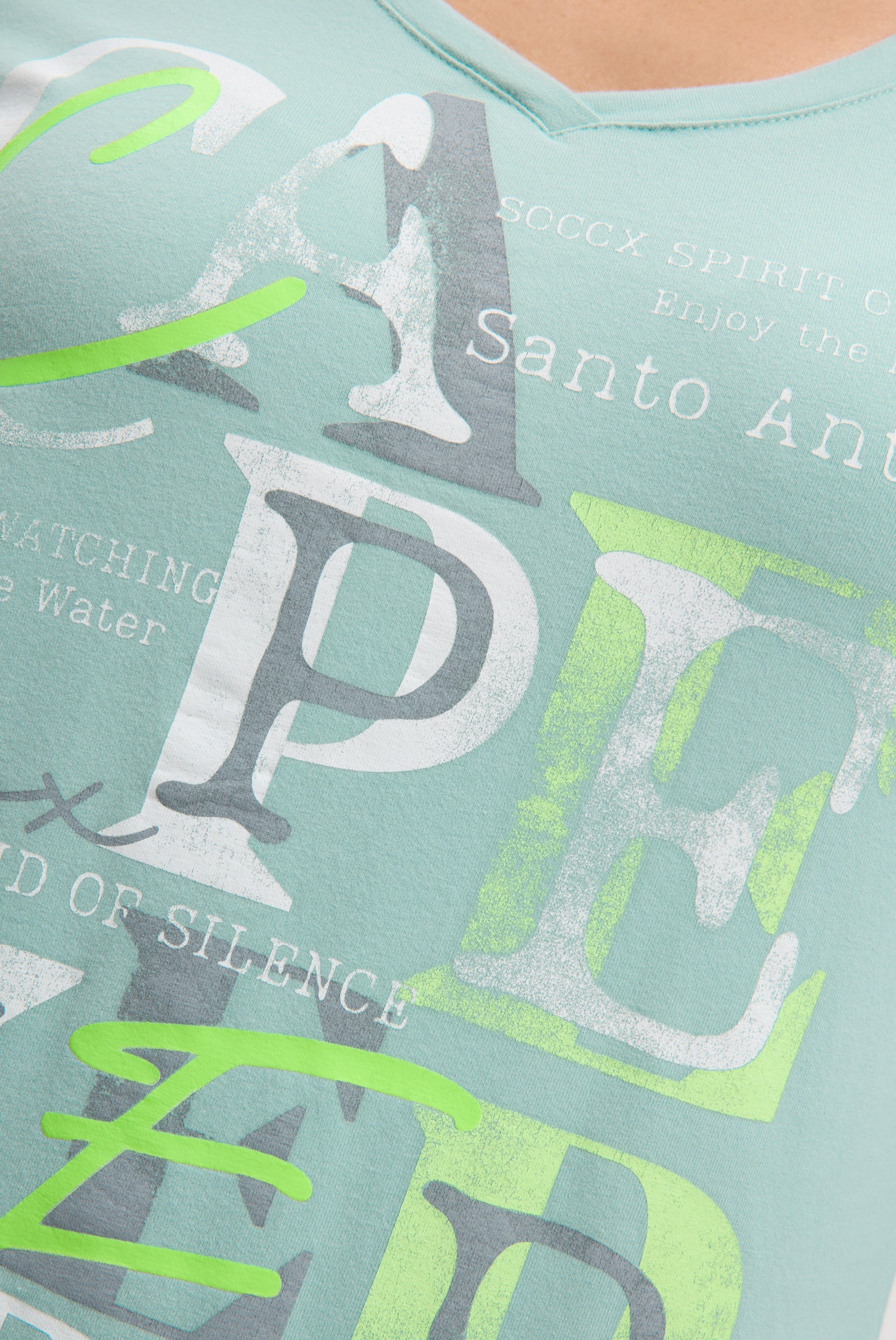 Koszulka z długim rękawem, dekoltem w serek i nadrukowanym napisem