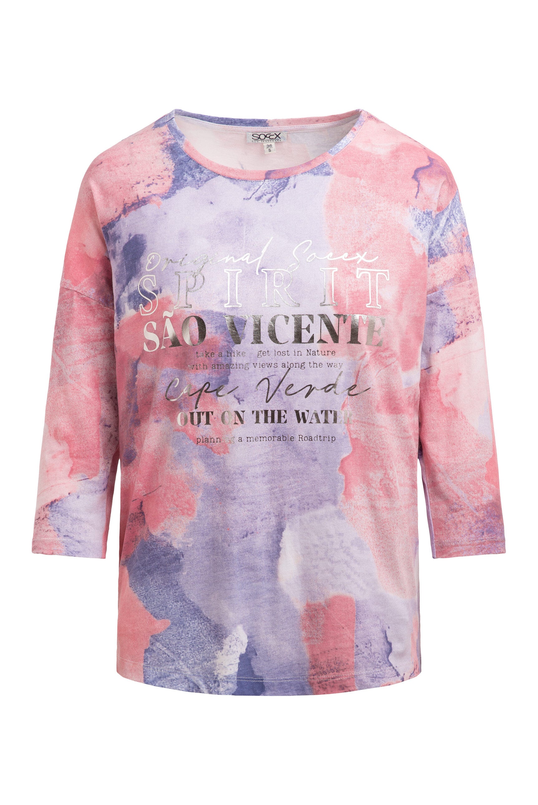 Bluzka z nadrukiem batikowym na całej powierzchni i rękawami 3/4