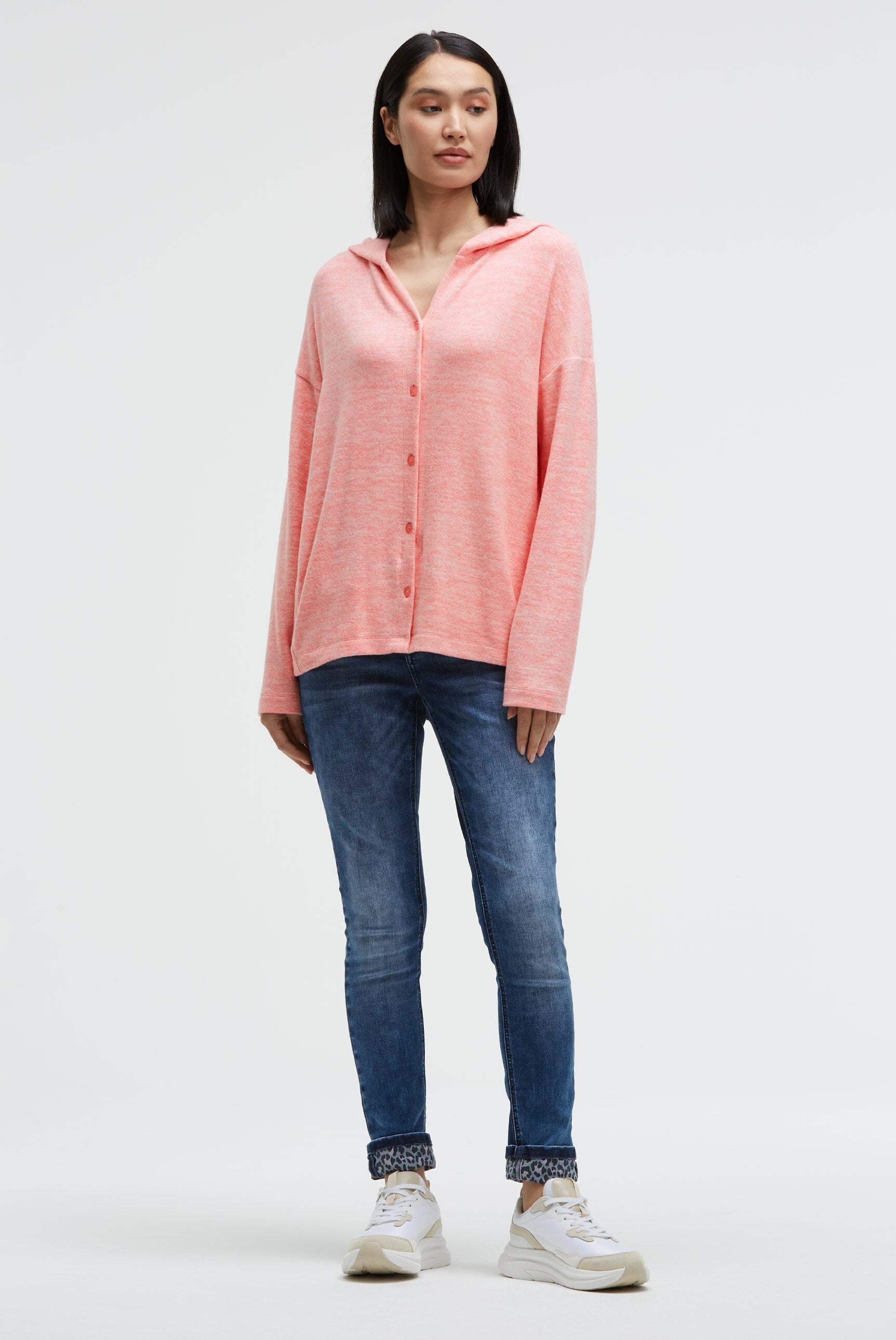 Kardigan z kapturem z dzianiny flauszowej z nadrukiem z tyłu - 4