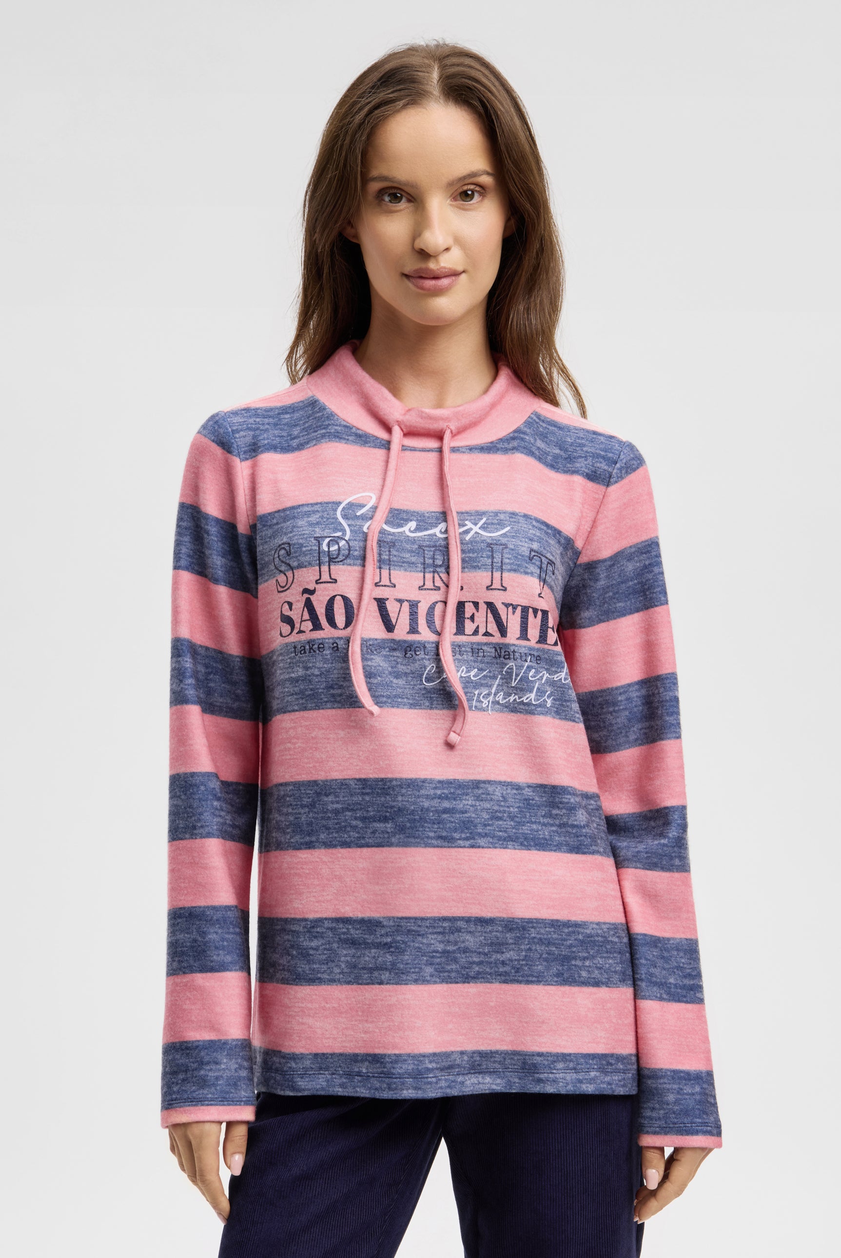 Sweter z dzianiny flauszowej w szerokie pasy - 2