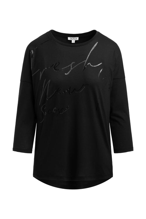 Rundhalsshirt mit Artwork und verkürzten Ärmeln black