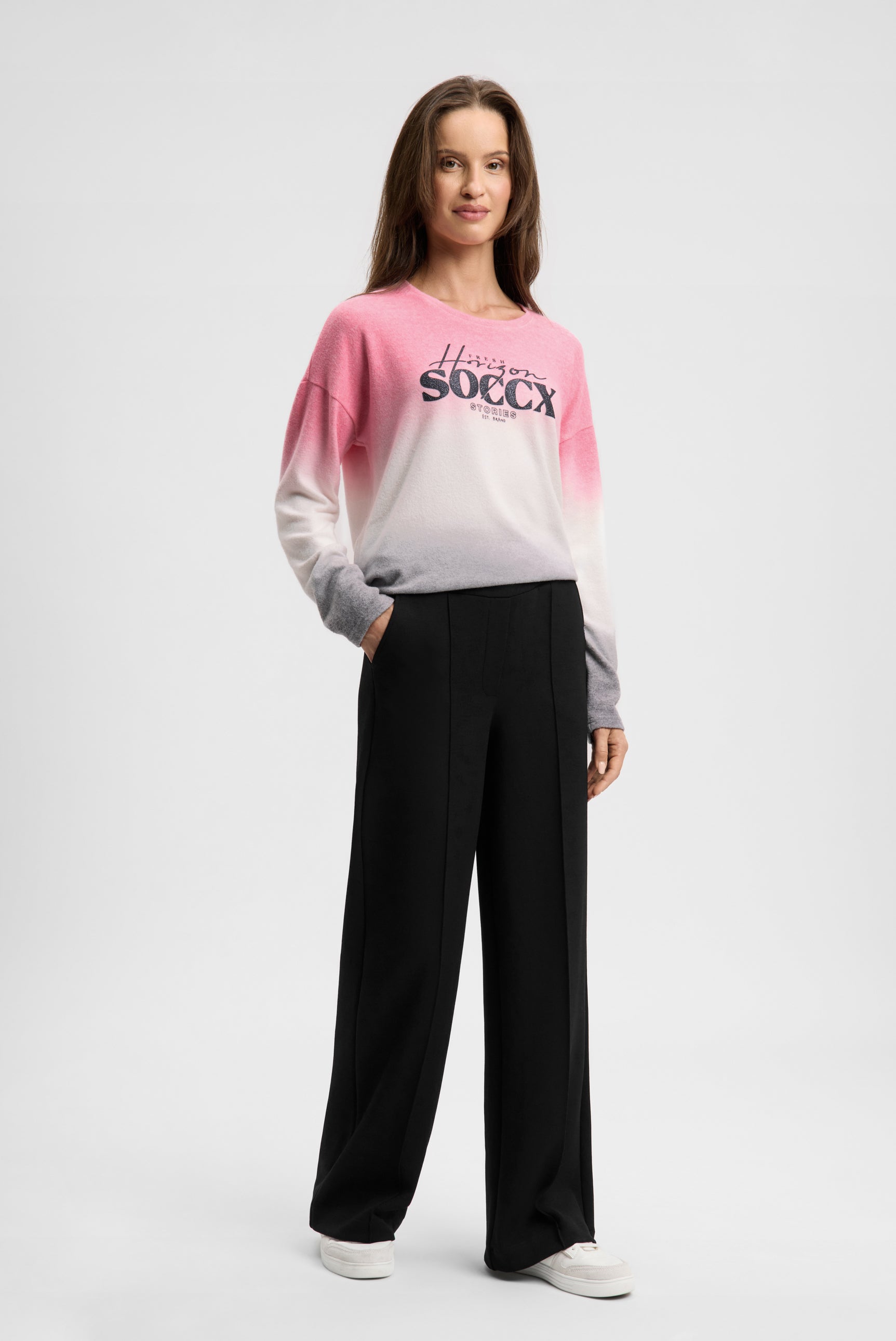 Spodnie z szerokimi nogawkami, kantami i elastycznym paskiem - 3