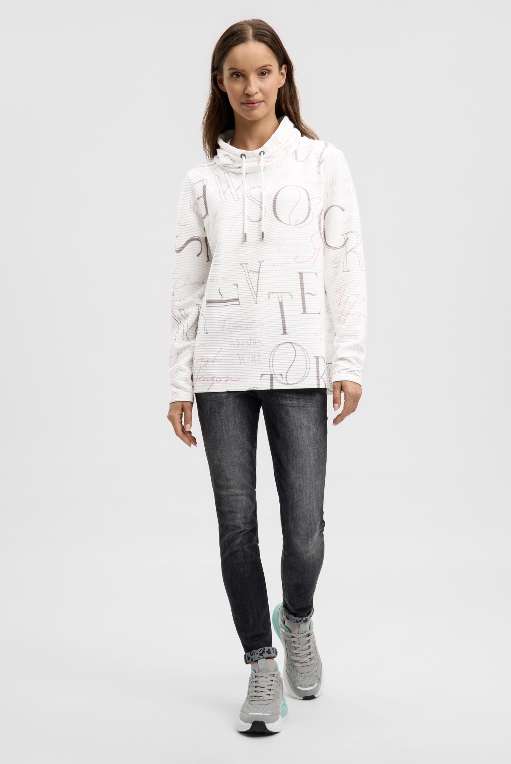 Bluza z fakturą, z długim rękawem, stójką i grafiką - 3