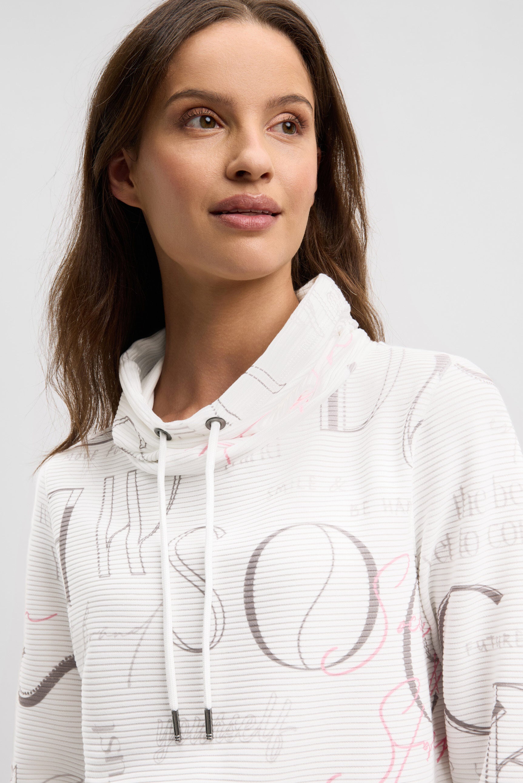 Bluza z fakturą, z długim rękawem, stójką i grafiką - 4