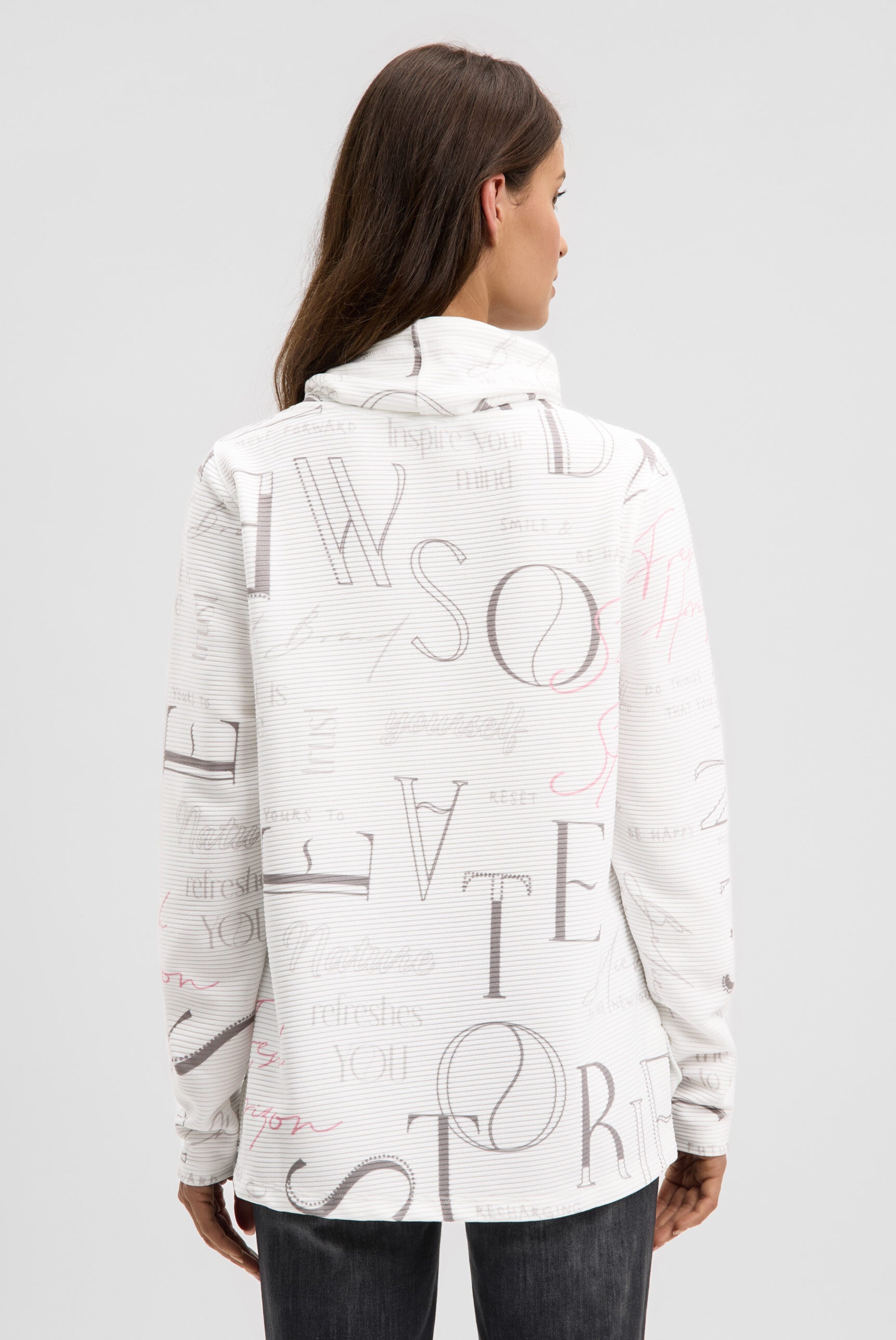 Bluza z fakturą, z długim rękawem, stójką i grafiką - 5