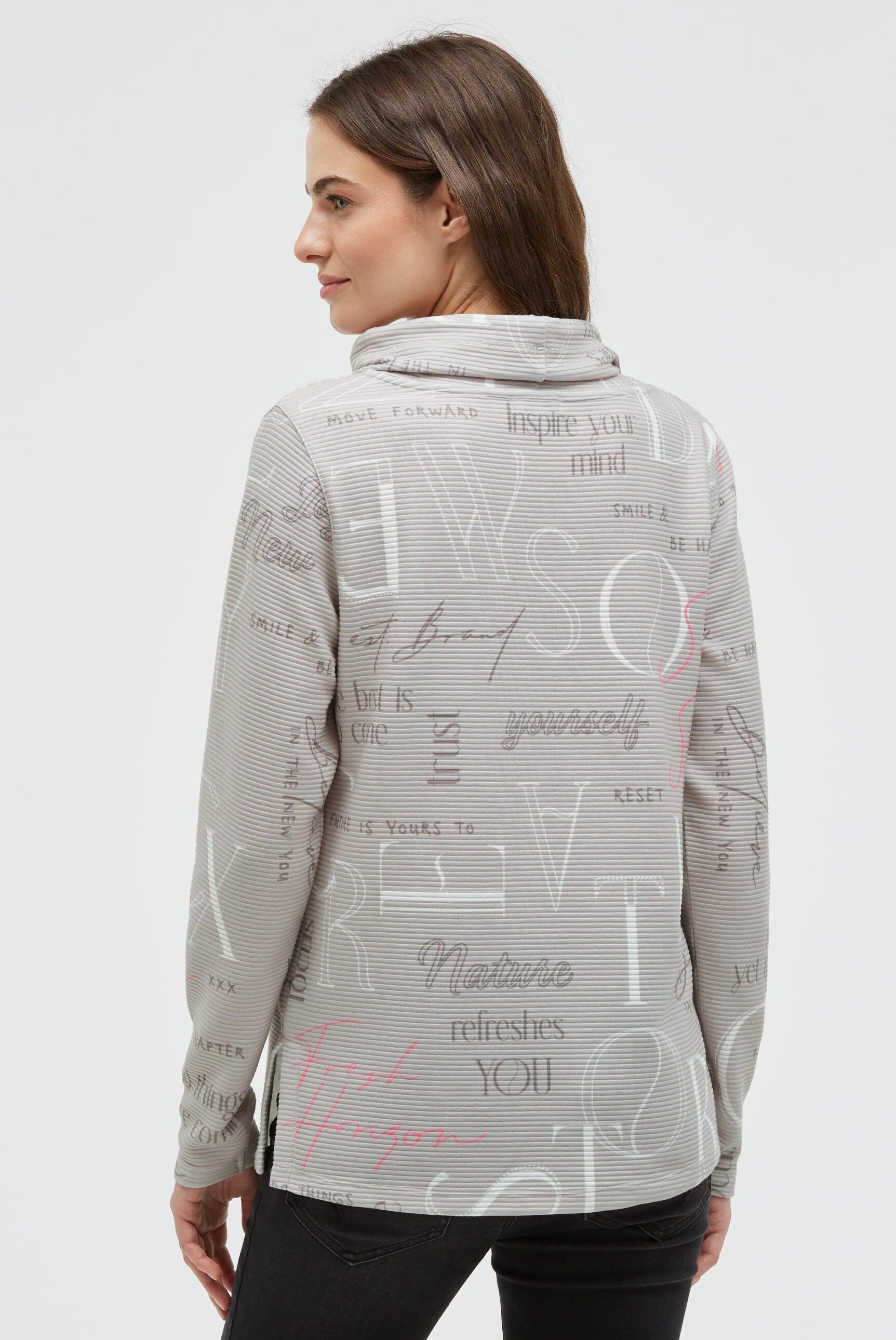 Bluza z fakturą, z długim rękawem, stójką i grafiką - 5