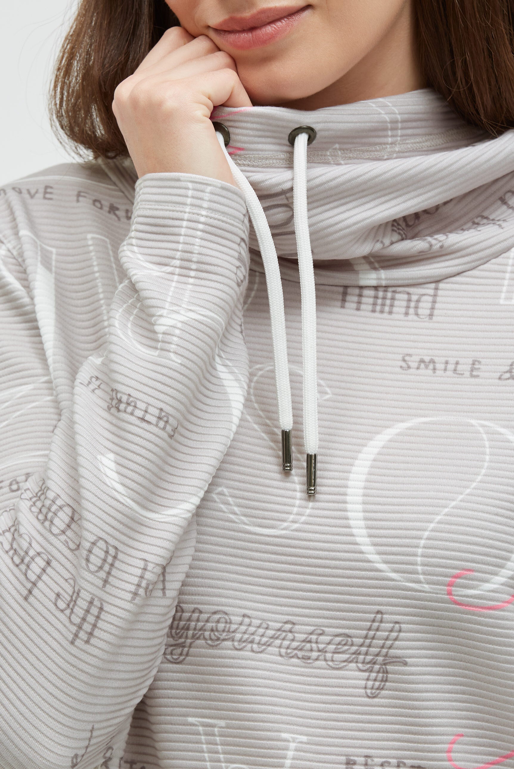 Bluza z fakturą, z długim rękawem, stójką i grafiką - 6