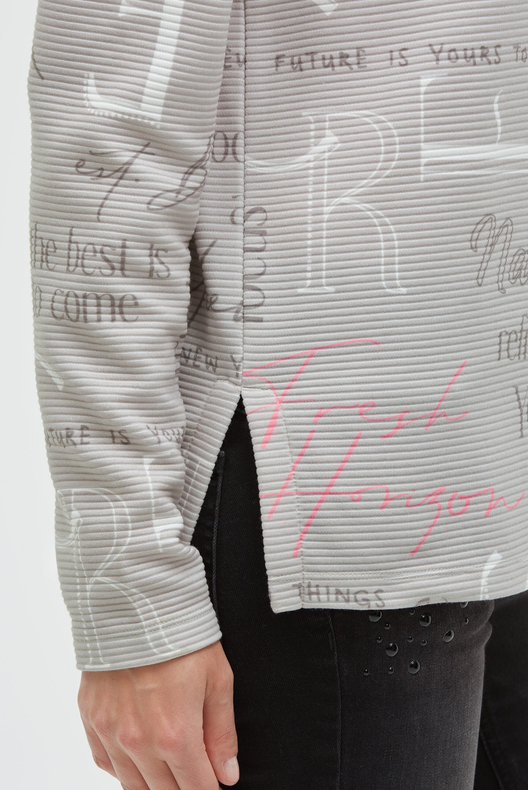 Bluza z fakturą, z długim rękawem, stójką i grafiką - 7