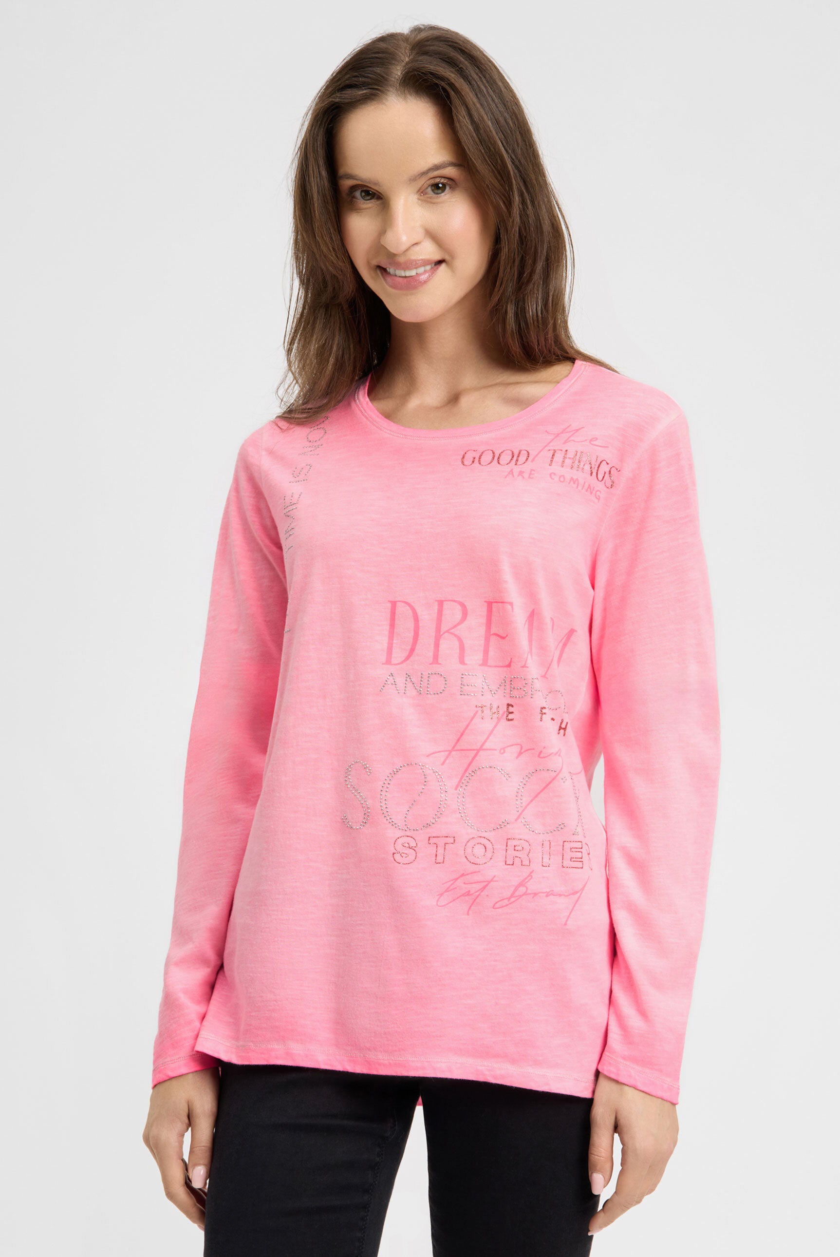 Koszulka z długim rękawem, nadrukiem i dżetami