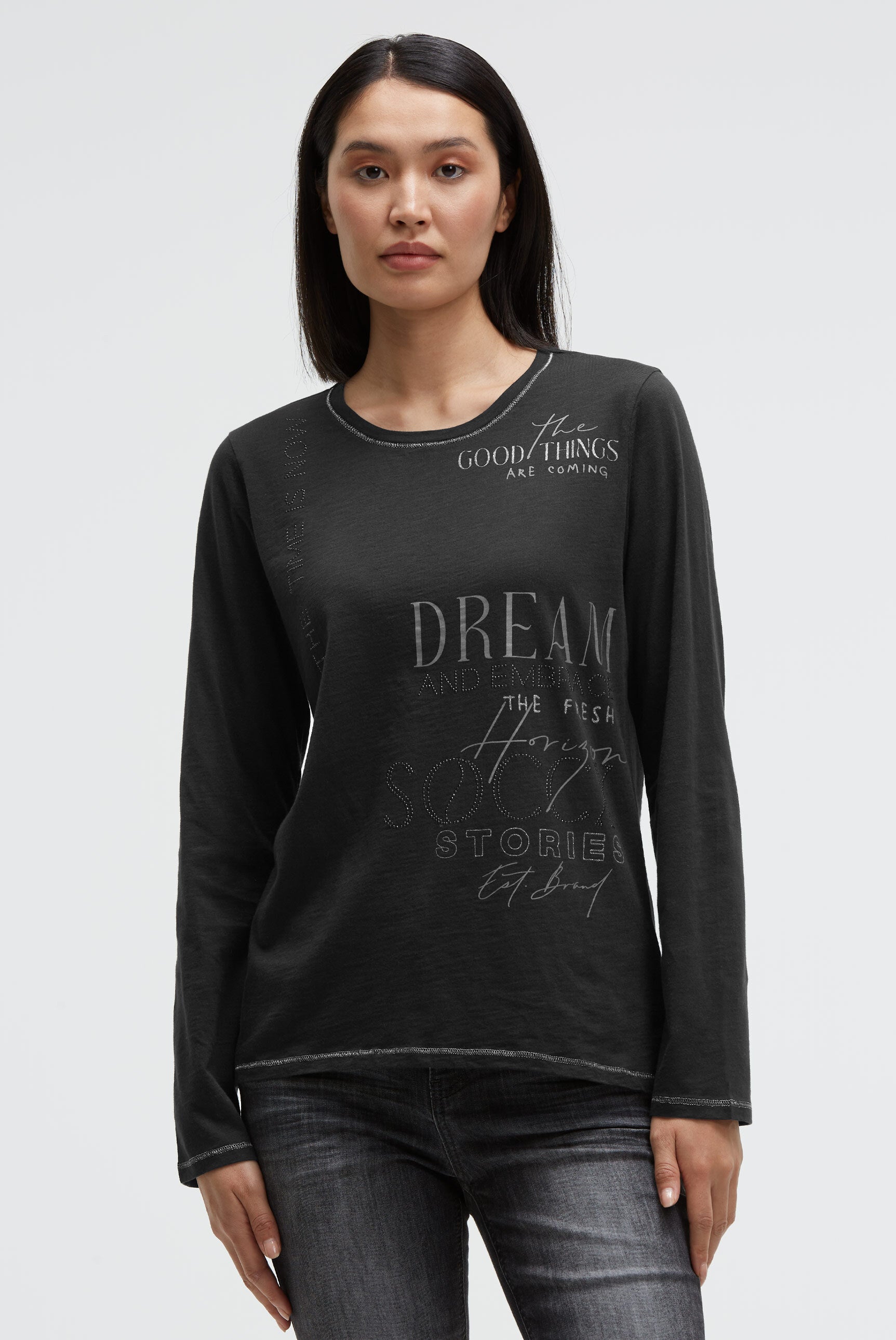 Koszulka z długim rękawem, nadrukiem i dżetami