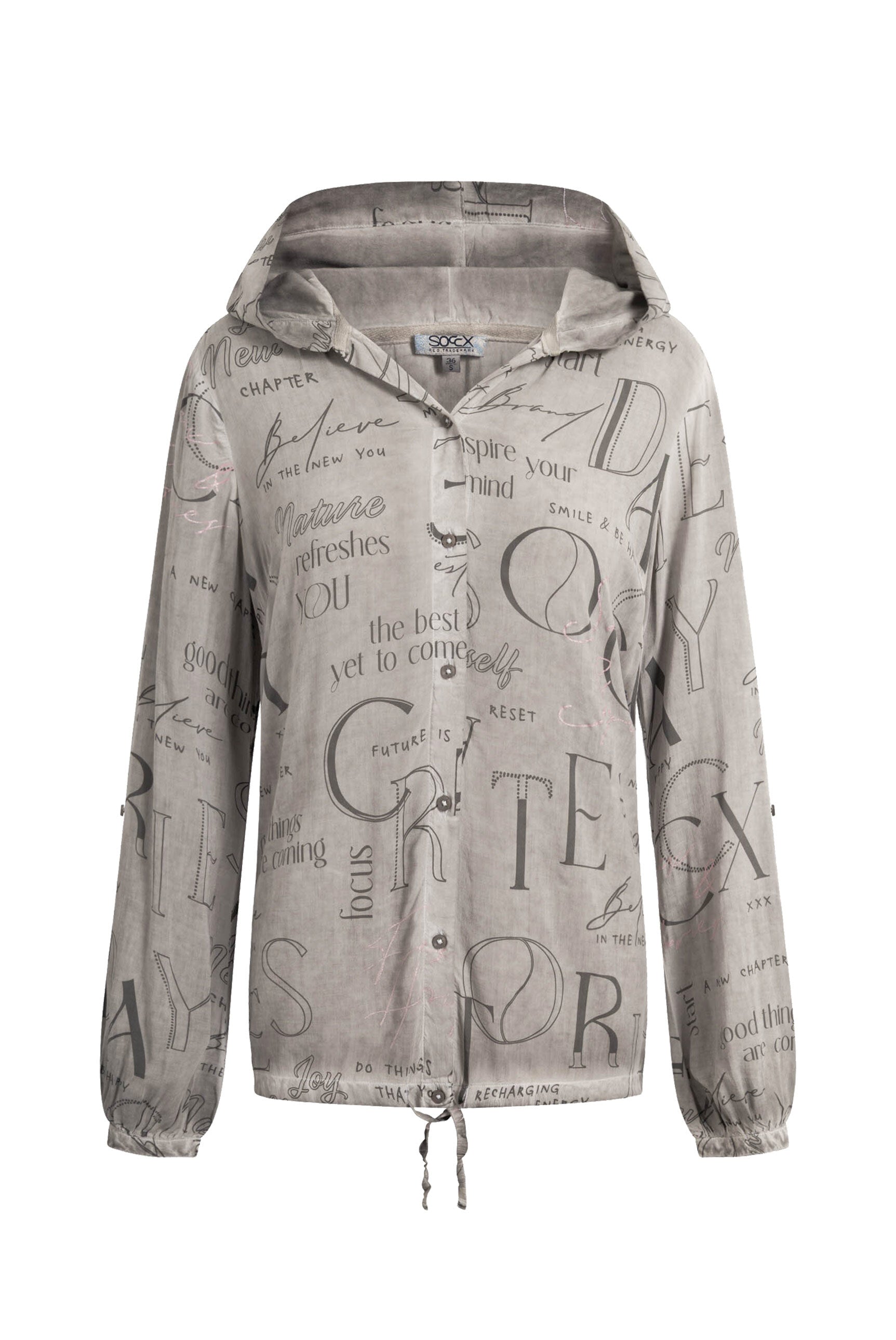 Bluzka z długim rękawem, kapturem i nadrukiem na całej powierzchni