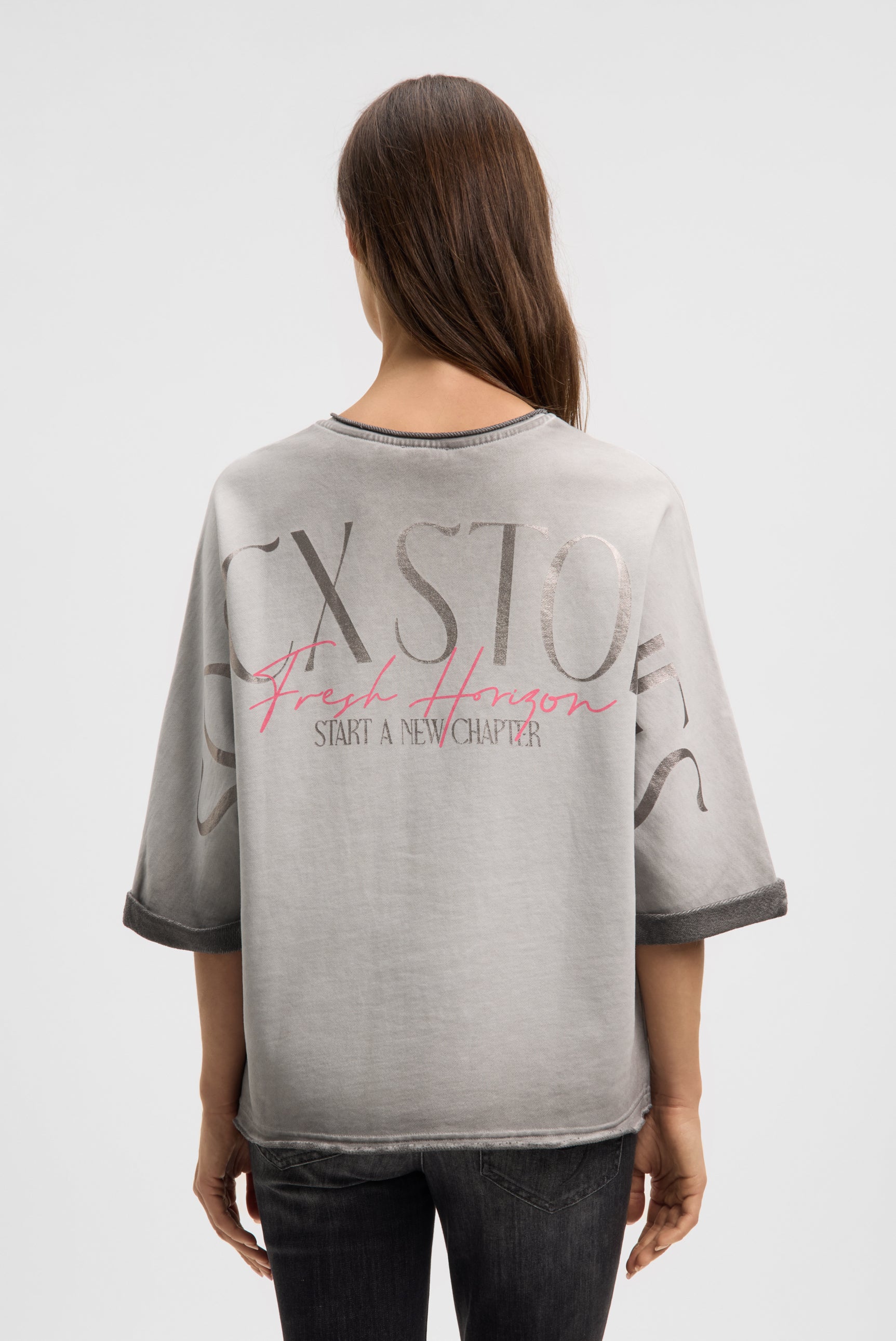 Bluza Oil Dyed z krótkim rękawem i nadrukiem z tyłu