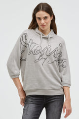 Sweter z puszystej dzianiny z brokatowym nadrukiem