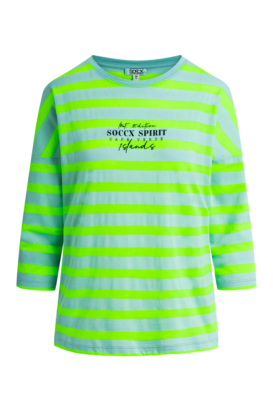 Streifenshirt mit Rücken-Print und 3/4-Ärmeln misty mint / neon leaf
