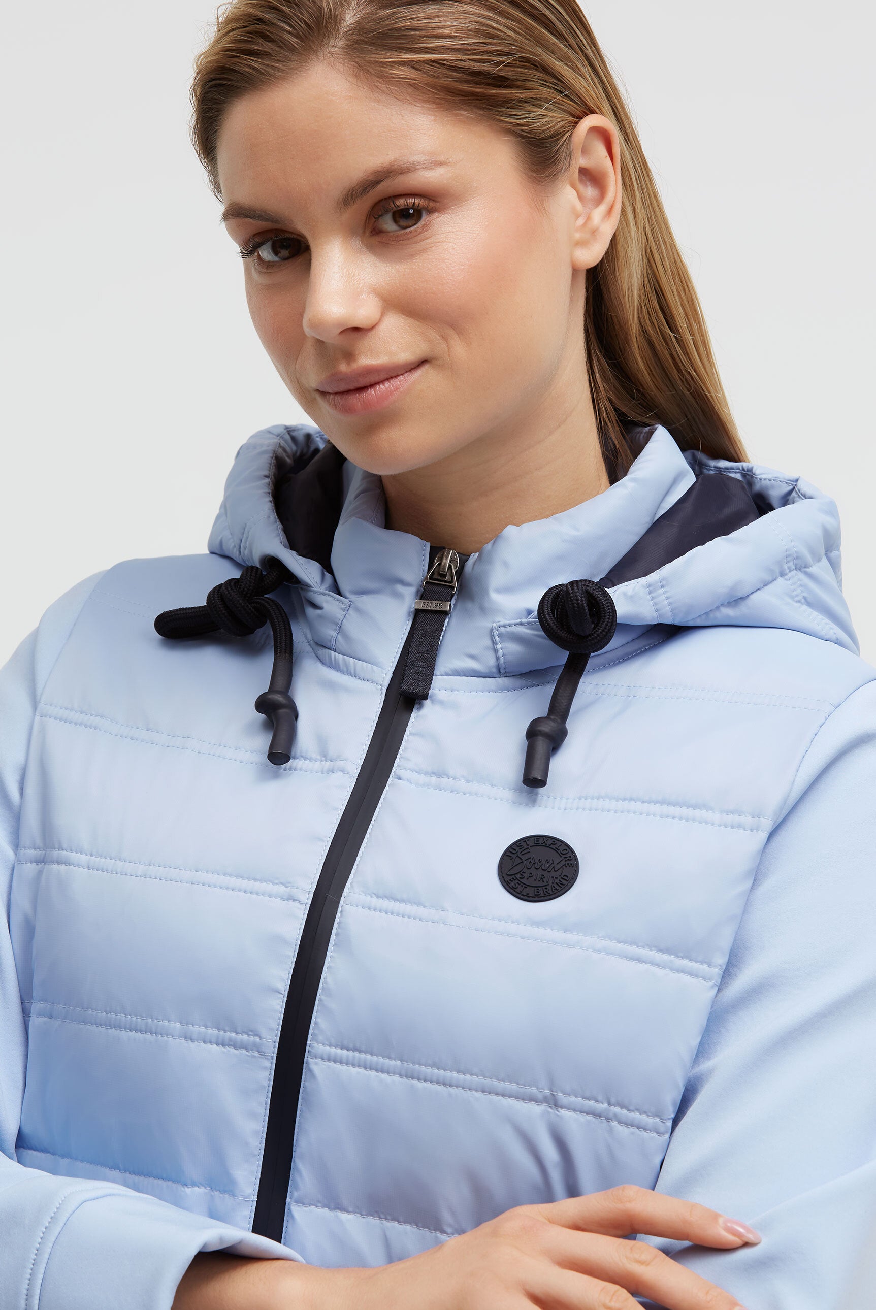 Softshell-Parka mit Kapuze im tonigen Materialmix - 4