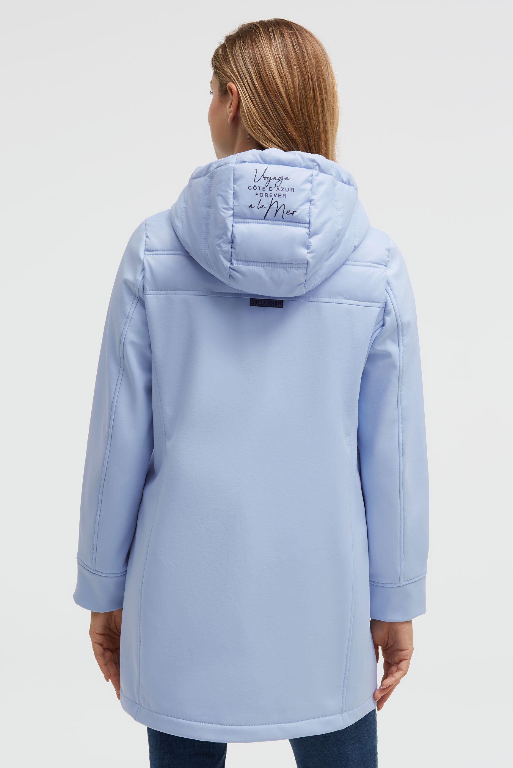 Softshell-Parka mit Kapuze im tonigen Materialmix
