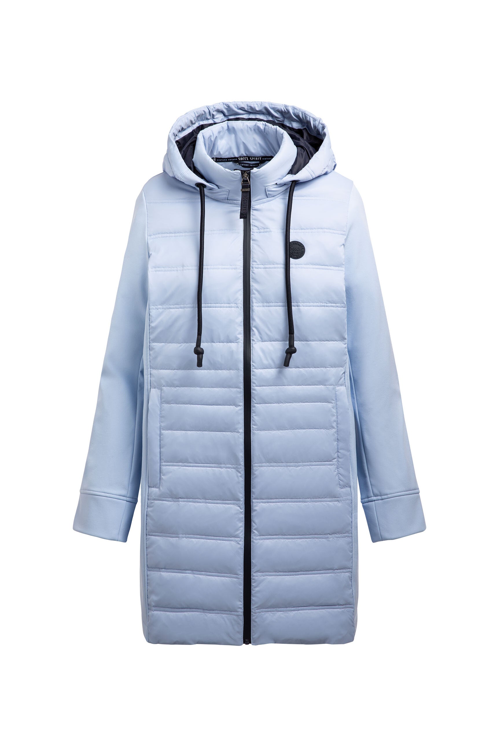 Softshell-Parka mit Kapuze im tonigen Materialmix - 1