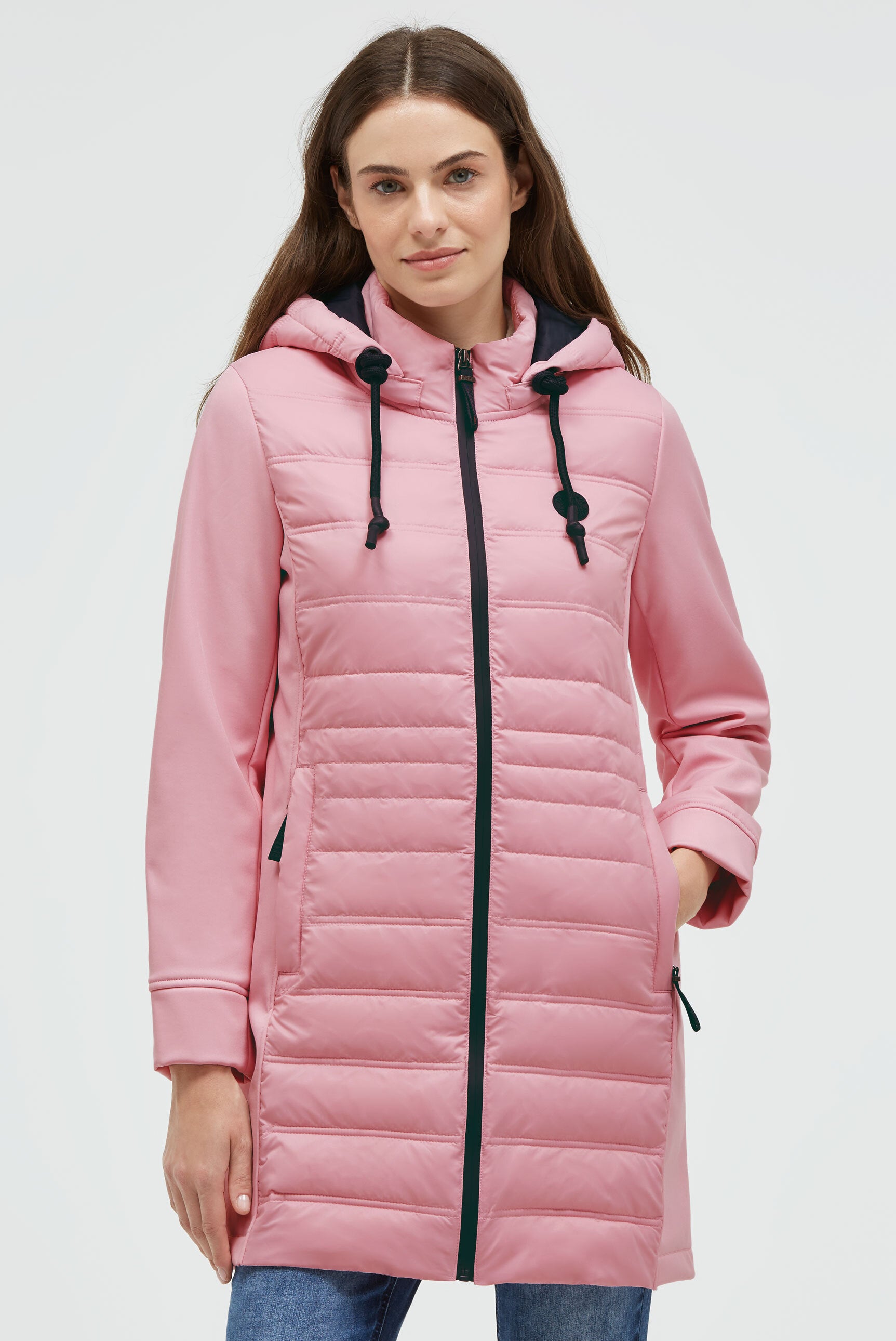 Softshell-Parka mit Kapuze im tonigen Materialmix - 2