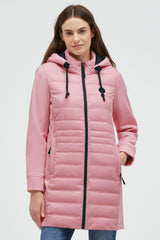 Softshell-Parka mit Kapuze im tonigen Materialmix