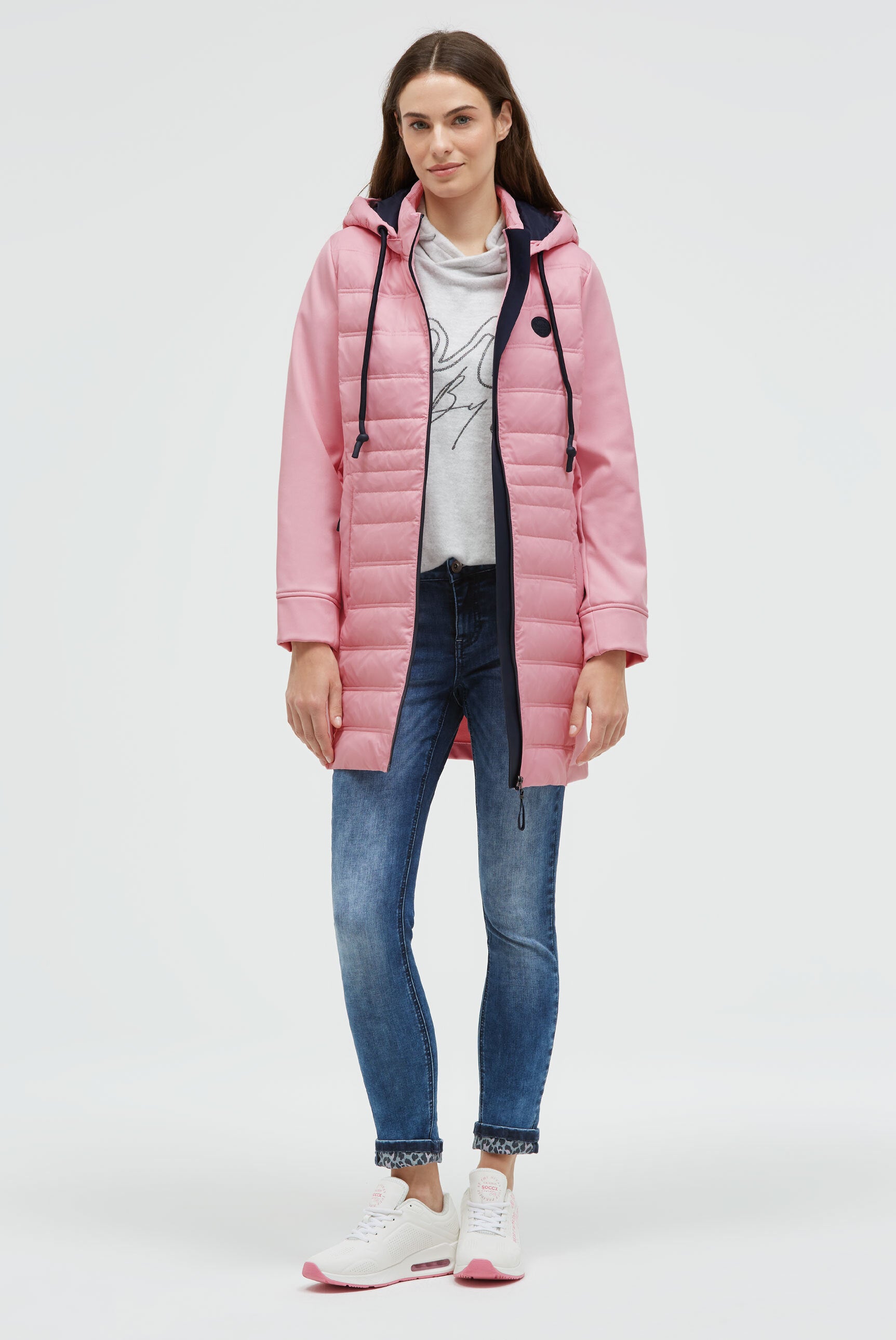 Softshell-Parka mit Kapuze im tonigen Materialmix - 3