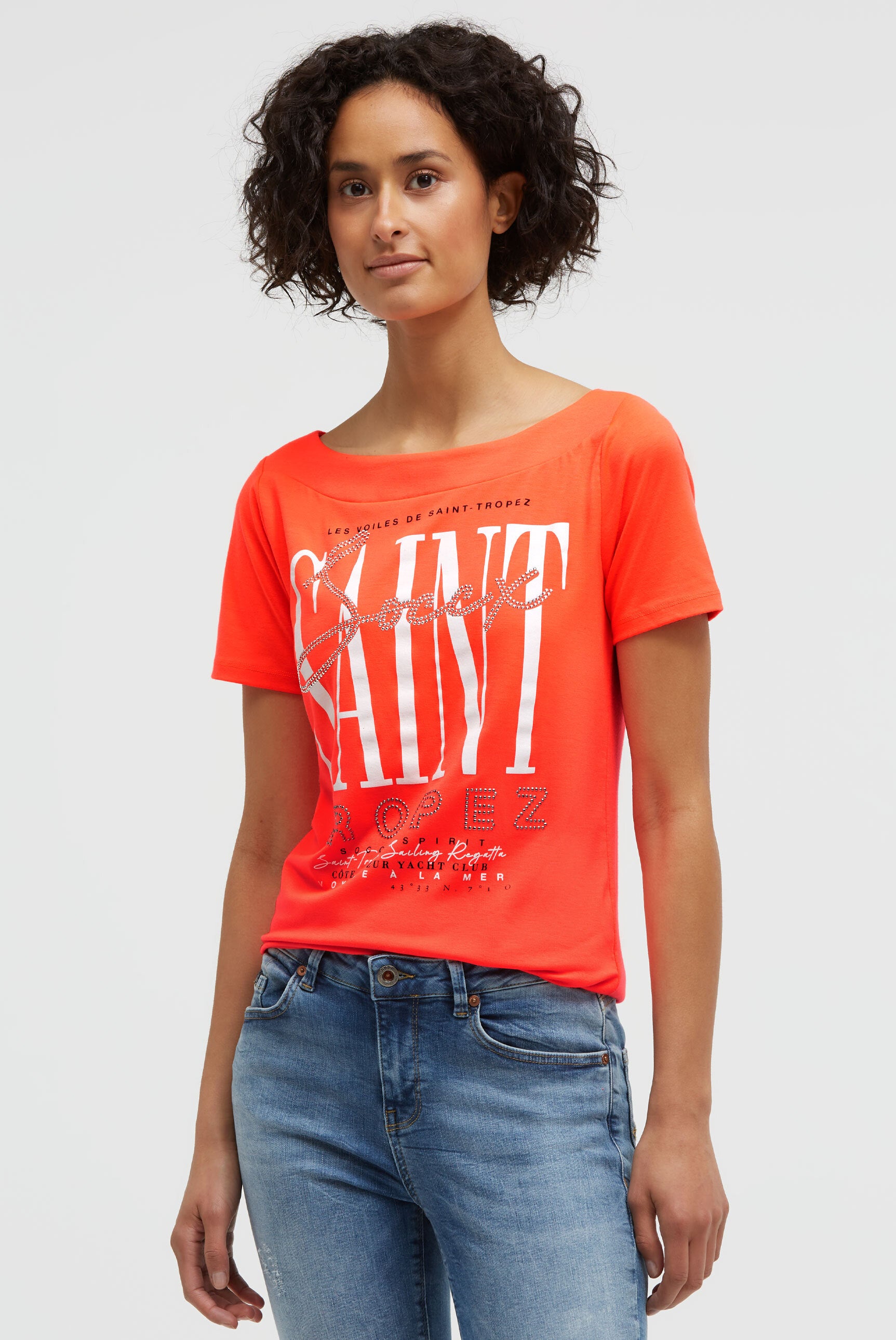 T-Shirt mit U-Boot-Ausschnitt und Artwork red neon - 2
