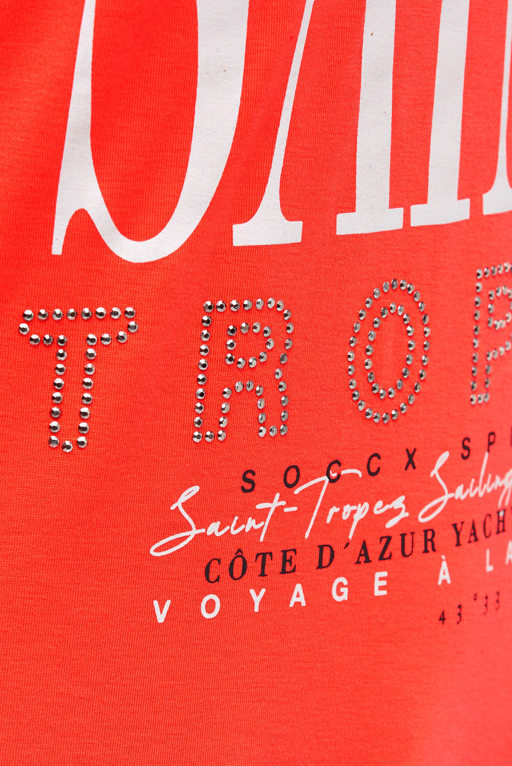 T-Shirt mit U-Boot-Ausschnitt und Artwork red neon