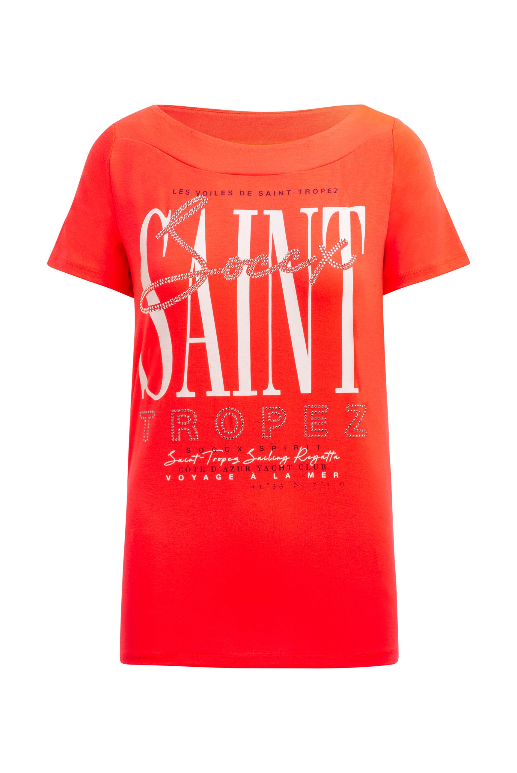T-Shirt mit U-Boot-Ausschnitt und Artwork red neon - 1
