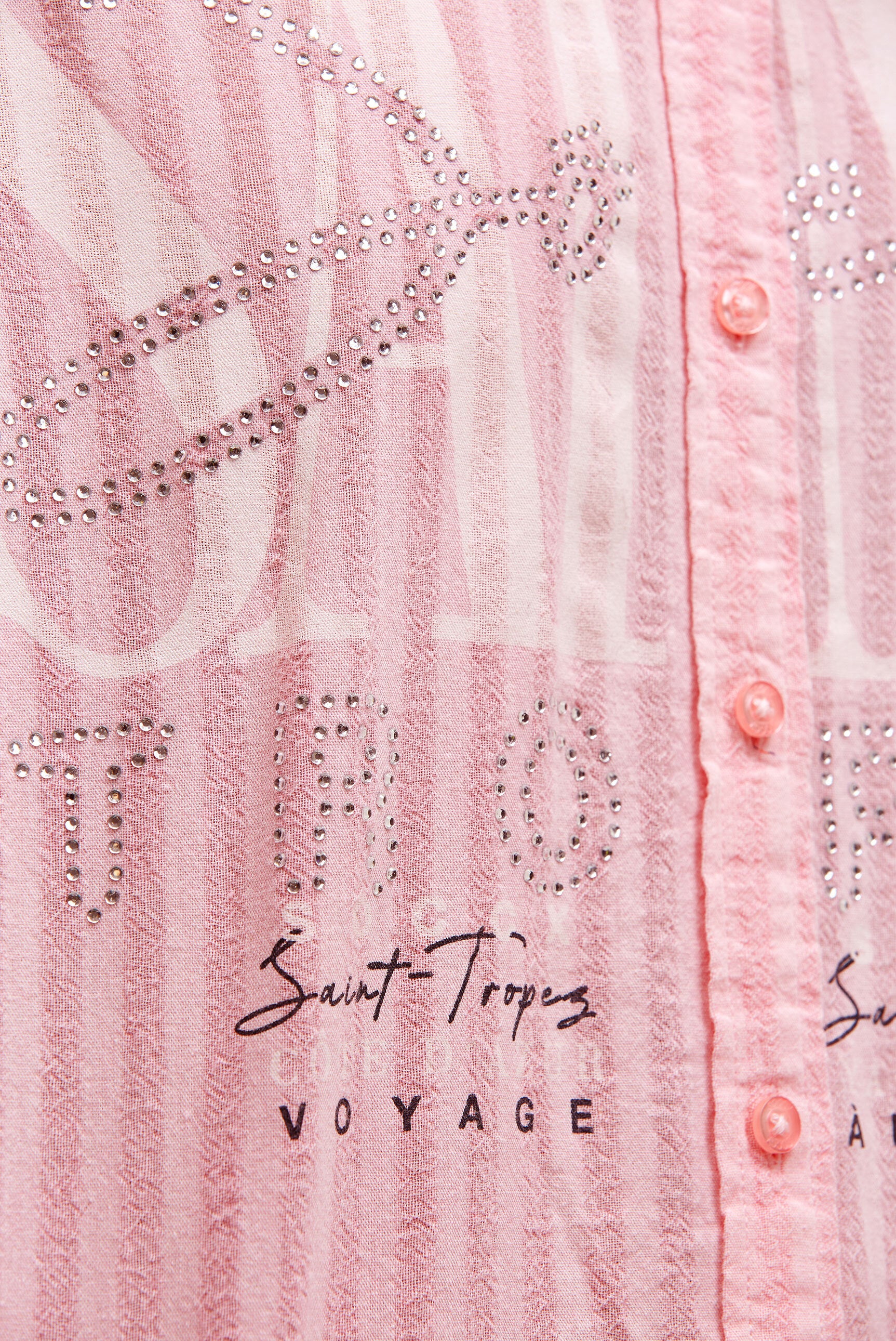 Langarmbluse mit Streifenstruktur und Artwork french rose