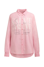 Langarmbluse mit Streifenstruktur und Artwork french rose