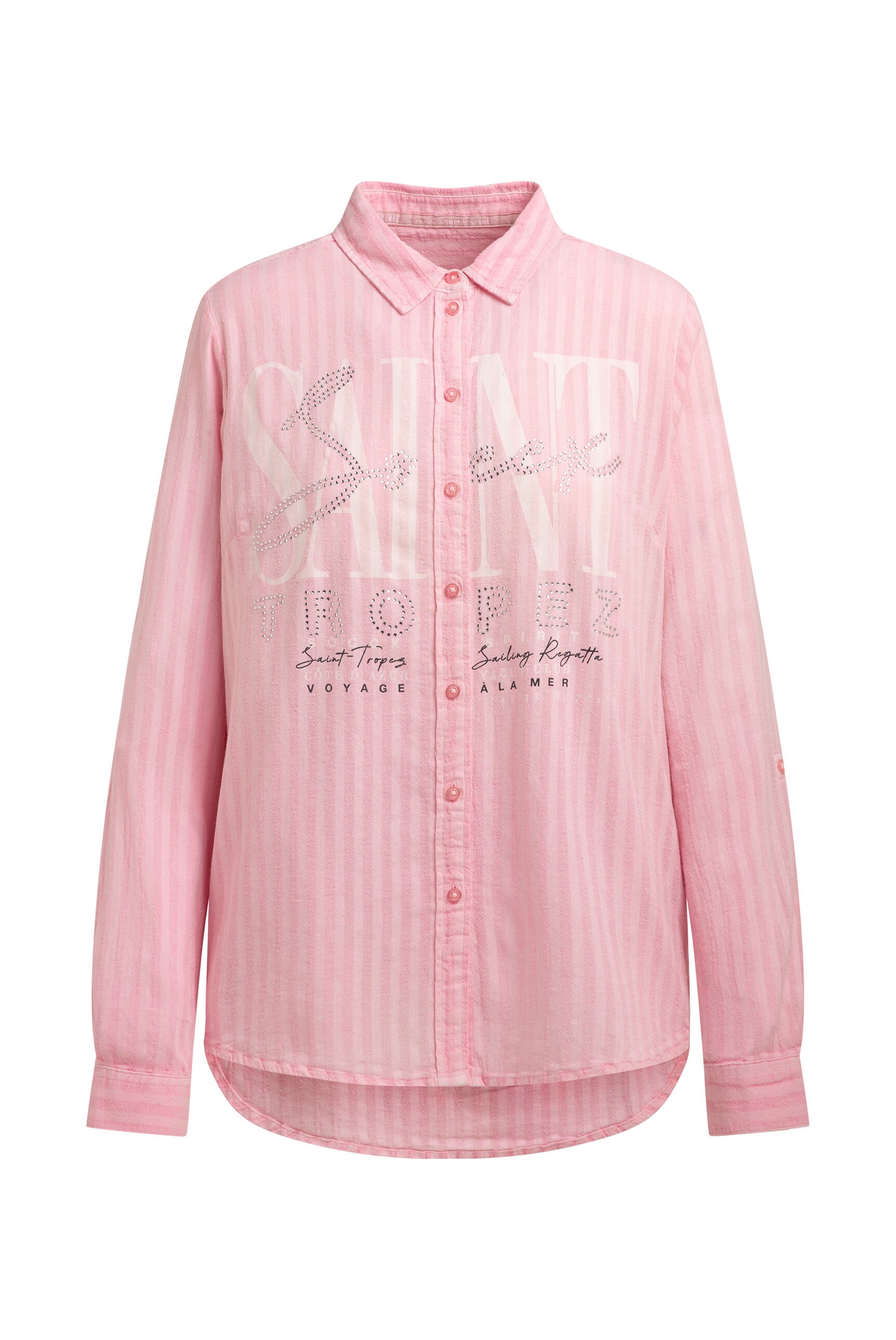 Langarmbluse mit Streifenstruktur und Artwork french rose - 1