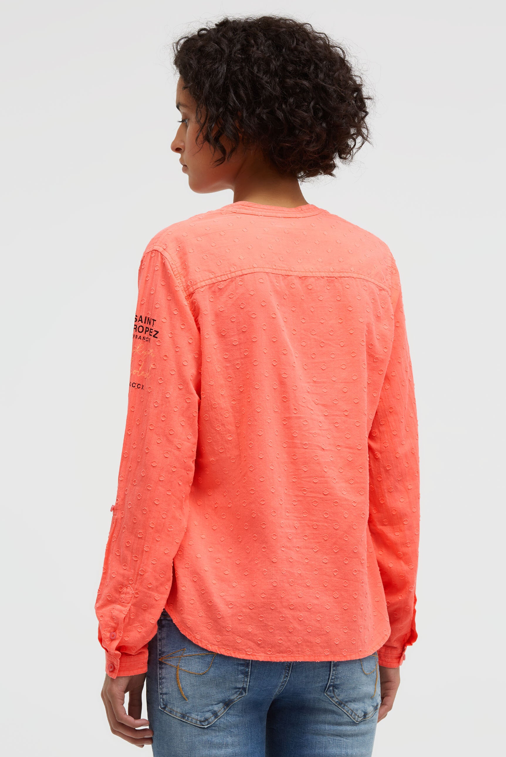 Langarmbluse mit Tunika-Ausschnitt und Prints red neon