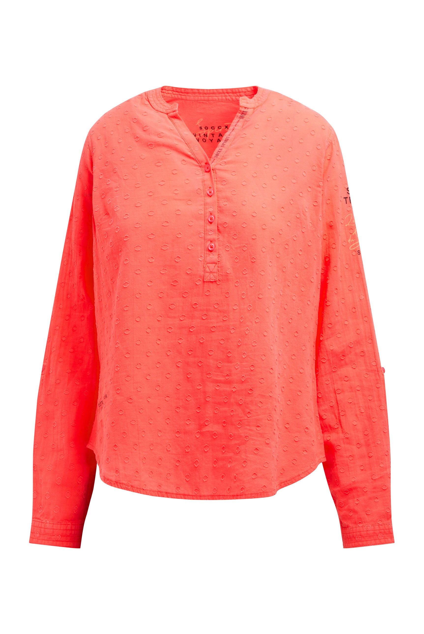 Langarmbluse mit Tunika-Ausschnitt und Prints red neon - 1