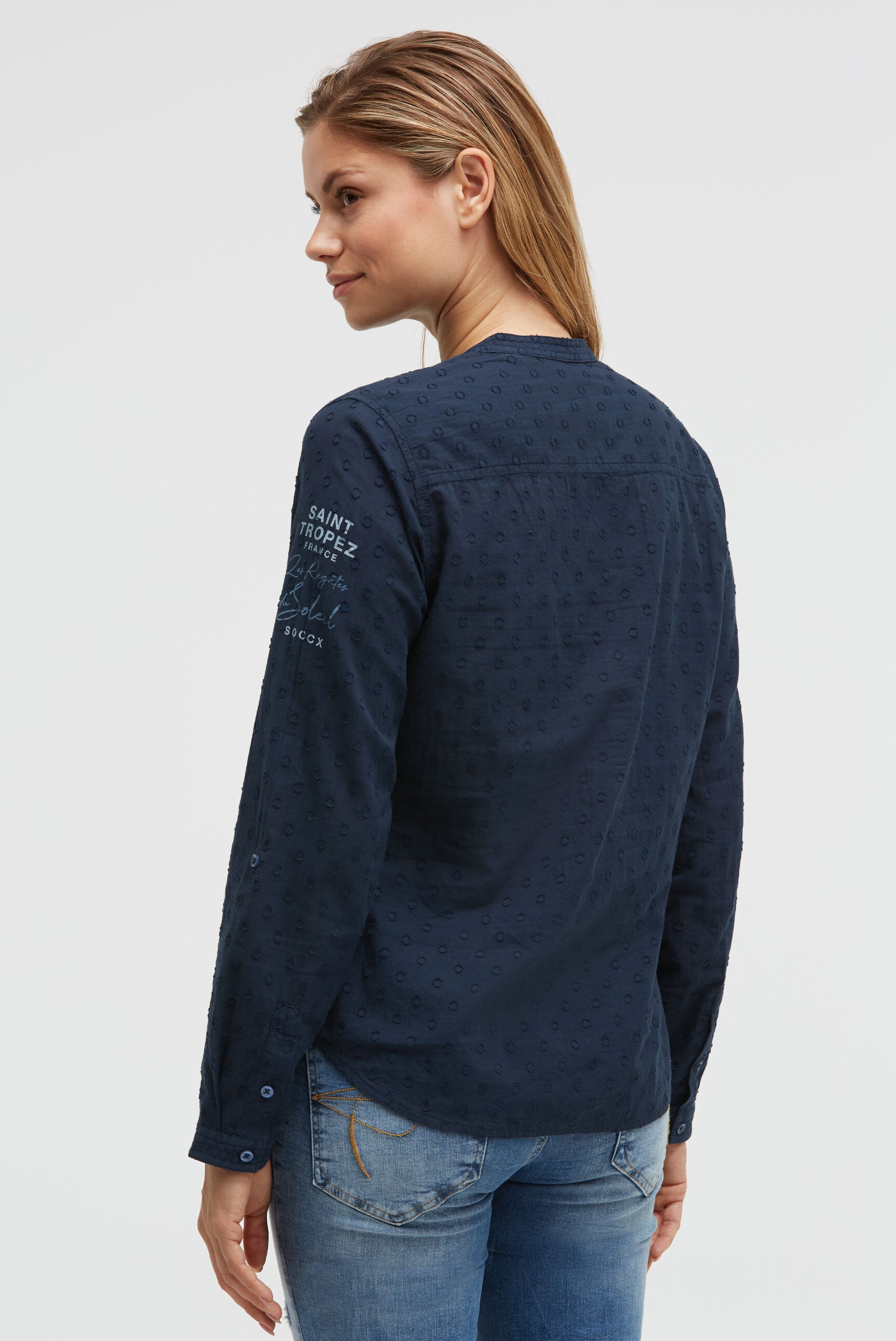 Langarmbluse mit Tunika-Ausschnitt und Prints blue navy - 5