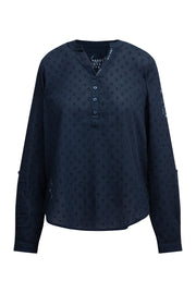 Langarmbluse mit Tunika-Ausschnitt und Prints blue navy