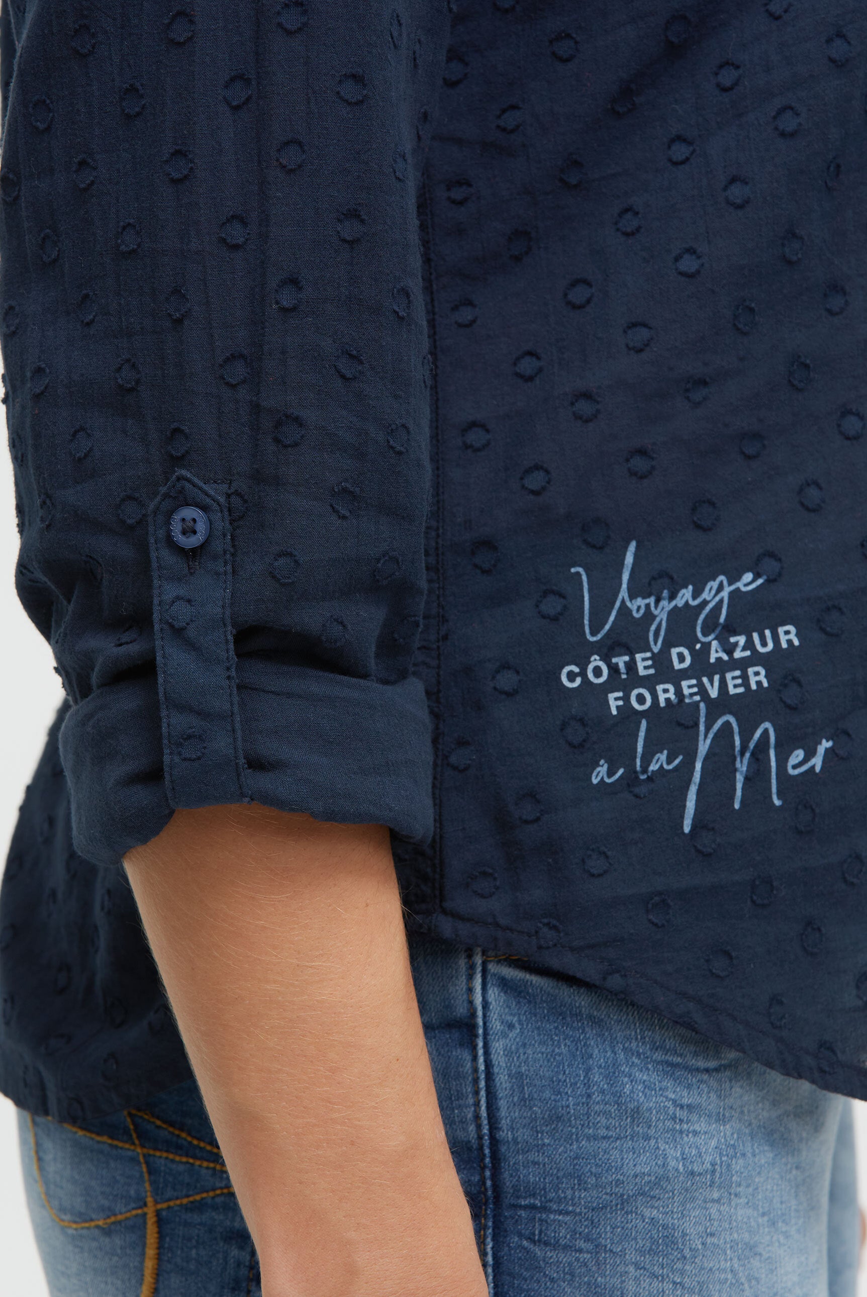 Langarmbluse mit Tunika-Ausschnitt und Prints blue navy