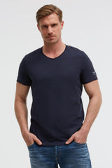 T-shirt basic z dekoltem w serek i nadrukiem